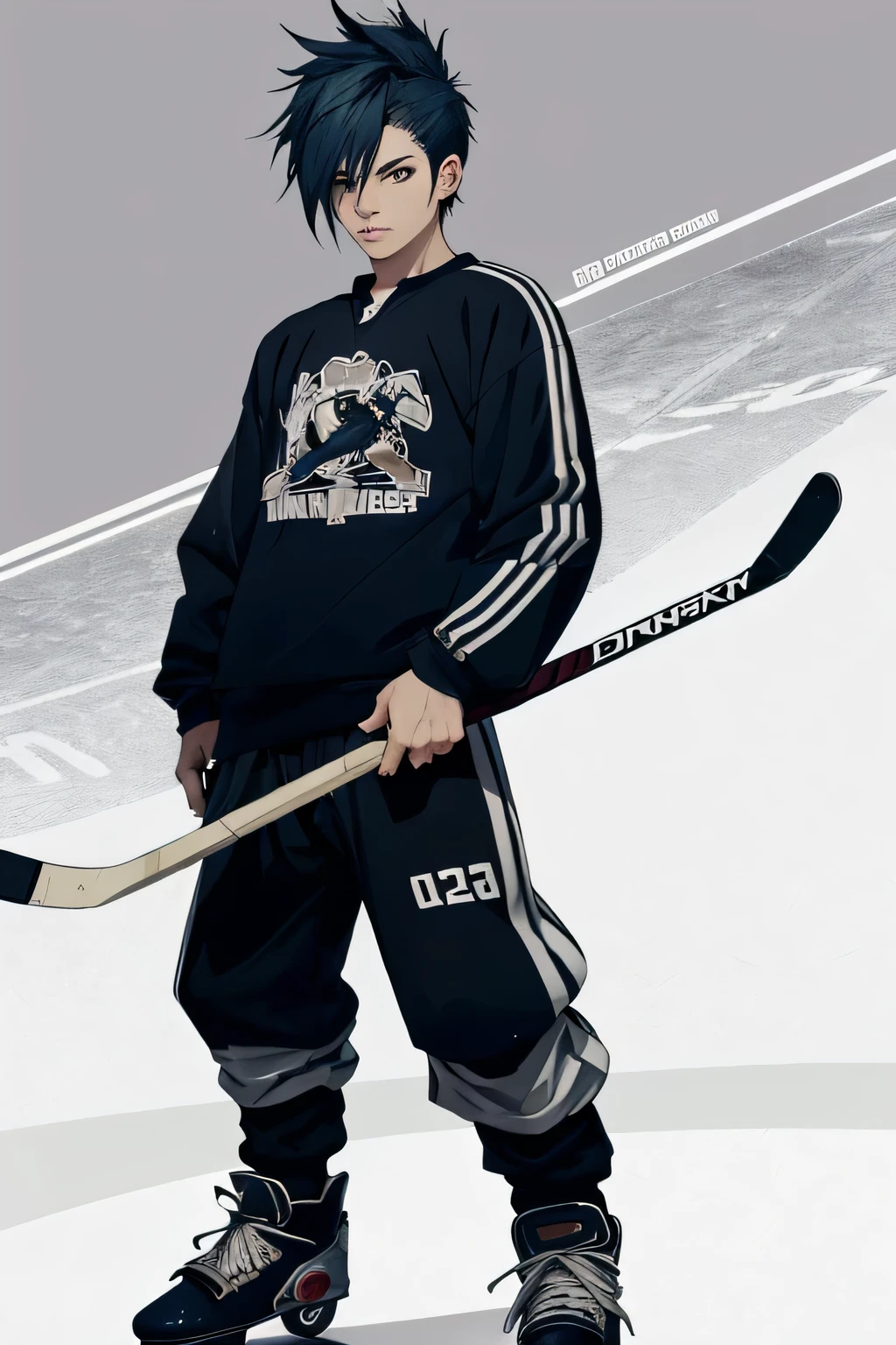 donkey character, team logo, inline roller skates, no jersey apparent armor, baggy pants, punk hairstyle, hockey player stance, realistic hockey stick, transparent background
