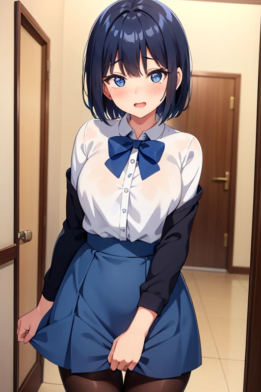 NSFW、masterpiece, 最high quality, high quality, High resolution, One girl, alone, Blue Hair, Long Hair, blue eyes, White shirt ,Black office skirt, Knee socks, whole body, Are standing,  Depth of written boundary, Research Room,(((Body odor、Bad smell)))、(((Sweat)))、(((Sweat染み、Yellowing、odor)))、(((Soaking wet)))、(((((Love juice)))))、((((Detailed pussy))))、(((Standing doggy style)))、((Leg spread))、(((Covered in bodily fluids)))、(((Squirting)))、(((Climax、Ecstasy face、Watery eye、Drooling)))