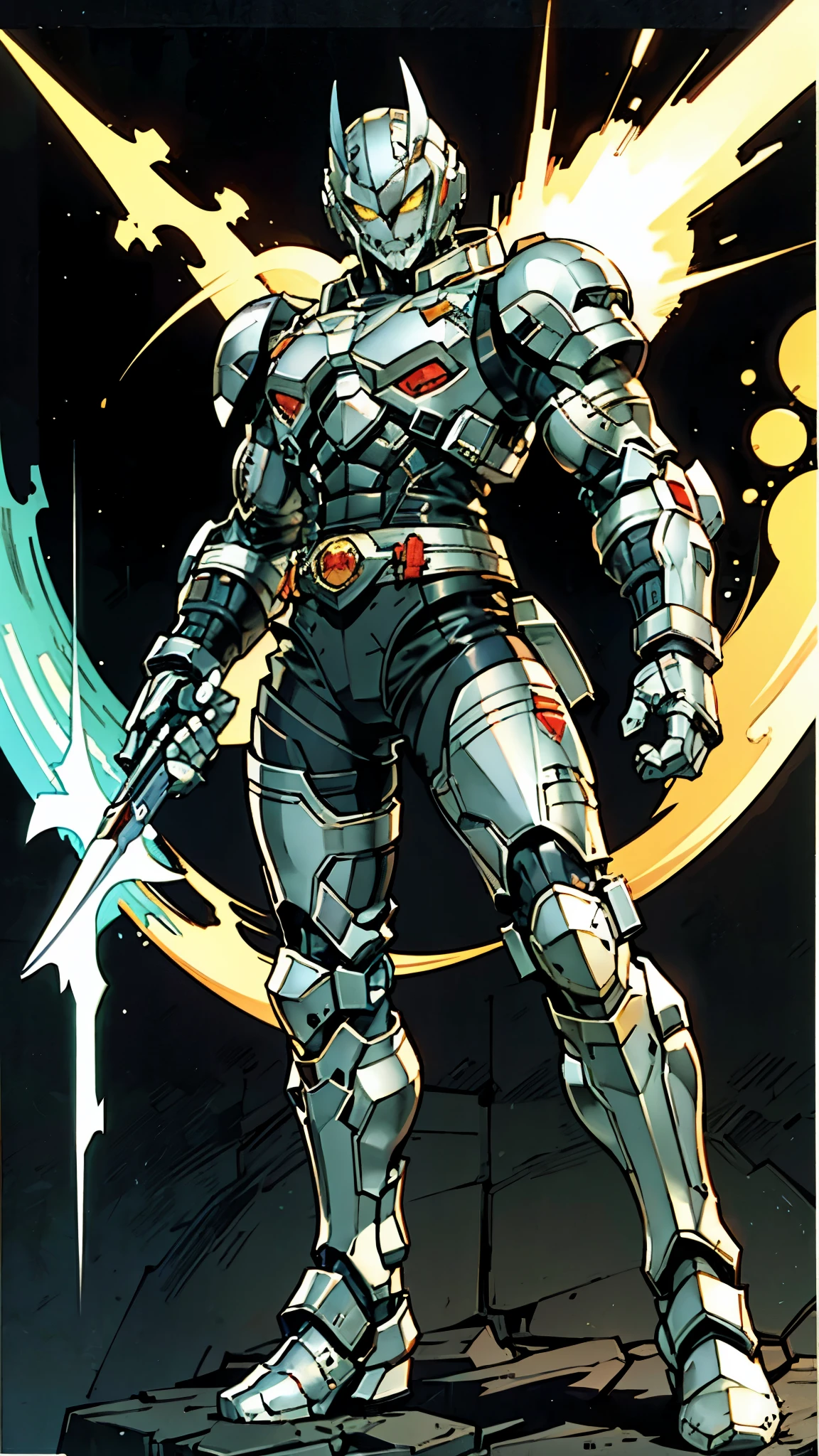 A man wearing a full-face helmet, a fantasy-style biotech armored combat suit, green eyes, (a composite layered chest armor), fully enclosed shoulder guards, matching arm and leg guards, the belt is adorned with fangs biting into orbs, (the color scheme is primarily black with red accents), the design balances heavy with agility, a high-tech bio-mecha armor, (Armor Concept Inspired by Wolf, stand on the top of a skyscraper in a futuristic sci-fi city), this character embodies a finely crafted fantasy-surreal style armored hero in anime style, exquisite and mature manga art style, (element, plasma, energy, the armor glows), ((male:1.5)), metallic, real texture material, dramatic, high definition, best quality, highres, ultra-detailed, ultra-fine painting, extremely delicate, professional, perfect body proportions, golden ratio, anatomically correct, symmetrical face, extremely detailed eyes and face, high quality eyes, creativity, RAW photo, UHD, 32k, Natural light, cinematic lighting, masterpiece-anatomy-perfect, masterpiece:1.5