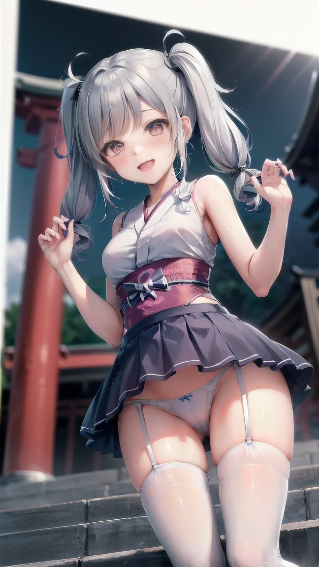(highest quality),(Super Resolution),(delicate),(cute:1.2),(anime),(Taller twin tail hair:1.5),(White knee socks:1.3),(whole body:1.3),(Angle from below:1.3),(cute笑顔:1.3),((Navel exposed)),(Panties slipping down:1.3),(Skirt flip:1.5),(cuteスーパーモデル:1.2),(garter belt:1.2),(A lovely idol:1.2),(Beautiful ass:1.2),(Pink Panties:1.2),(Transparent lingerie:1.3),({ Elbe:1.3 }),(:Falling backwards 1.5),(cute顔:1.2),(furuopen panties:1.2),(Beautiful legs 1.1),(furuopenlegs:&JUMP1.2),(Frilled Skirt),(Cheerleader:1.2),(ダイナミックなUPlegsポーズのCheerleader:1.1),(pink:1.1),(furuopenlegs&UPlegs JUMP),(ゴスロリ衣装のCheerleader:1.2),(A cute doll-like face),(Sweaty),(Hot night in the park),(Sweatyで透け透け),(raceの衣装),(race),(Japanese shrine maiden costume:1.5),(silverhair:1.5),(blush),(Dynamic pose&UPlegs:1.2),(Worshipped Shrine Maiden:1.2),(openlegs shrine maiden:1.2),(Japanese loincloth:1.2)