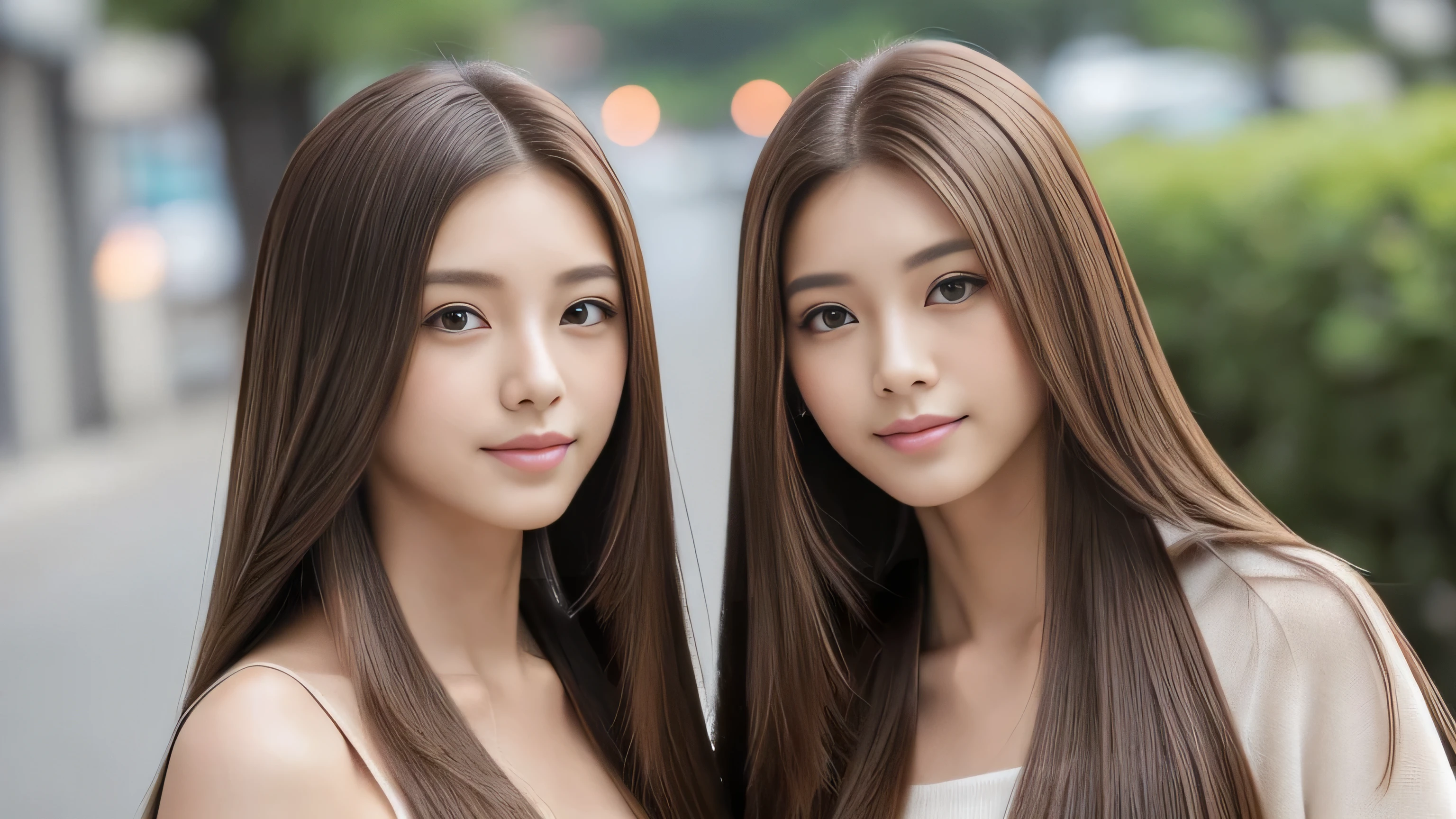 (((Identical twins standing happily facing each other A photo of them standing from the front))) (two women with length brown hair posing for a picture, thin and shiny hair, Ulzzang, long and straight hair of brown color,, Brown long hair, beautifulgemini portrait, Brown long hair, beautifulgemini, length Hair, Smooth Hair, Flowing brown hair, With the same hairstyle, length, Flat Hair, length brown hair, Attractive long hair, Beautiful brown hair Two women with long brown hair posing for a photograph, Digital Art inspired by Wang Duo, tumbler, Digital Art, thin and shiny hair, Ulzzang, long and straight hair of brown color,, Brown long hair, beautifulgemini portrait, Brown long hair, beautifulgemini, length Hair, Smooth Hair, Flowing brown hair, With the same hairstyle, length, Flat Hair) ((both sides Random poses showing as much back and hair as possible:1.8)) ((Both sides Beautiful 24 year old hair model with long black hair, girl with super Very long hair that reaches down to the ankles, extremely Very long hair that reaches down to the ankles, Very long hair that reaches down to the ankles,Very long hair that reaches down to the ankles , Flowing Hair, very Very long hair that reaches down to the ankles, Very long hair that reaches down to the anklesgirl,Very long hair that reaches down to the ankles , flowing light brown hair, length Hair windy, Very long light brown hair, flowing light brown hair,Incredibly straight long-lasting hair, Abnormally long髪!!!! Her highest quality!!!! hair is long and straight., very long light brown hair that reaches down to the ankles, highest quality light brown hair , , Highest quality long straightなVery long hair that reaches down to the ankles straight, beautiful, High quality hair, Very long hair that reaches down to the ankles and highest quality straight light brown hair, straight, highest quality light brown hair, Perfect silky straight hair of the highest quality, straight, highest quality light brown hair , lengthLight brown hair straight hair, length, Thick and voluminous light brown hair Her hair is long and straight, Very long light brown hair, Abnormally long、or very long light brown hair, very long, straight, Light brown hair that reaches down to her ankles, Abnormally very long straight, beautiful hair of the highest quality, length Hair, length, straight light brown hair ,Extraordinarily very long light brown hair that lasts forever and free straight light brown hair , straight light brown hair)) (Her bangs are neatly arranged..:1.3) (Japan's most sexy and beautiful 24-year-old beauty model) (Both sides They look at the viewer with a very captivating expression...) ((highest quality)), ((masterpiece)), (Familiar) (Get used to it) Perfect Face (both sidesHer skin is a typical Japanese skin color. And very detailed) (both sides:1.3) (both sides She is wearing a beautiful shiny white camisole.) (both sides She has a beautiful face and a typical Japanese figure...., Narrow eyes) (both sides She has perfect beautiful and sexy makeup and face Lipstick is light red A solid eyeliner) ((Rich 1.4)) (Very detailed)