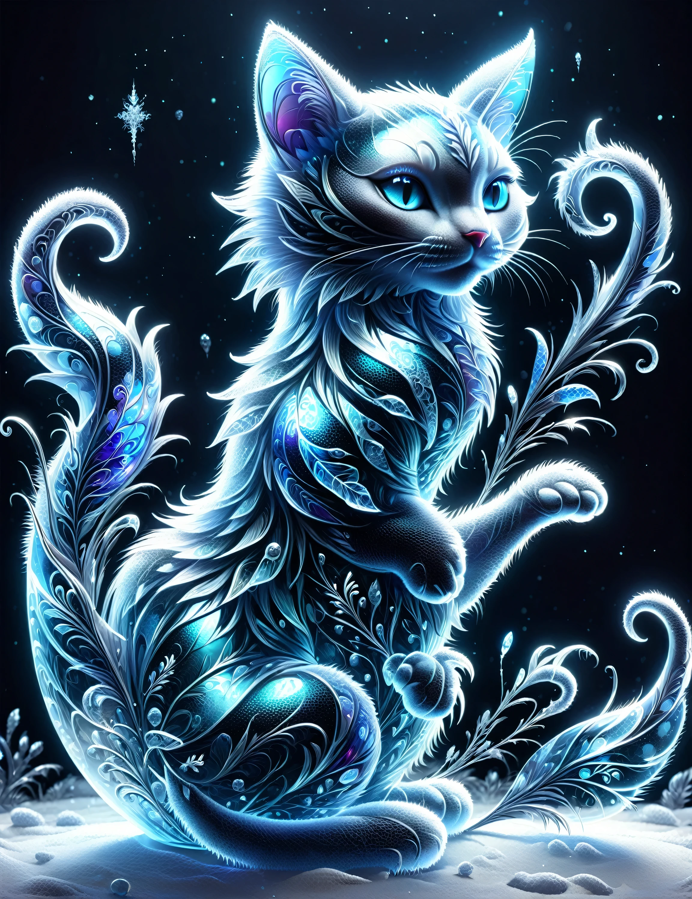 FrostedStyle, High quality digital art of an adorable cat|Drachen, Fantasie, Hybrid-Kreatur, transparent glass fangs