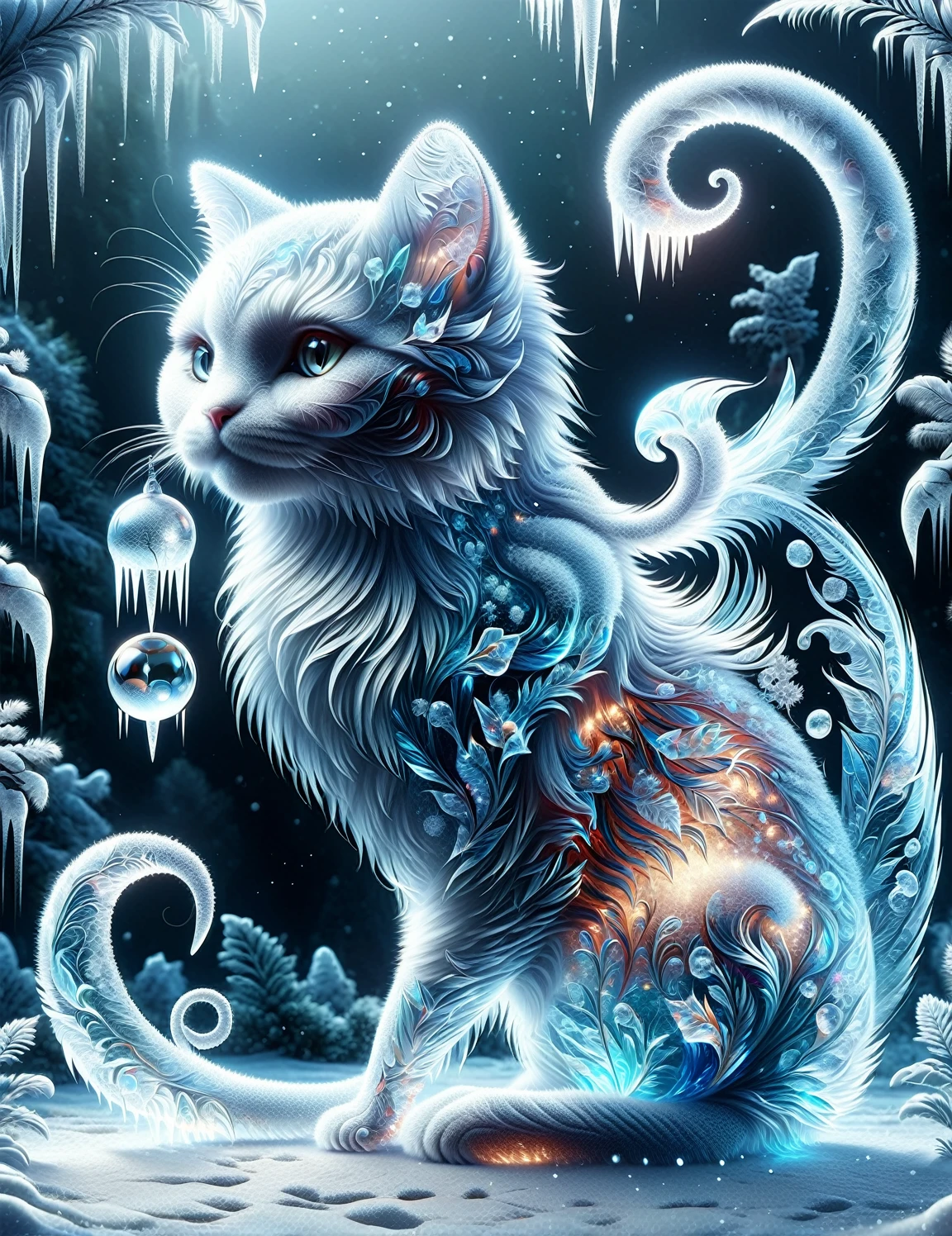FrostedStyle, High quality digital art of an adorable cat|Drachen, Fantasie, Hybrid-Kreatur, transparent glass fangs