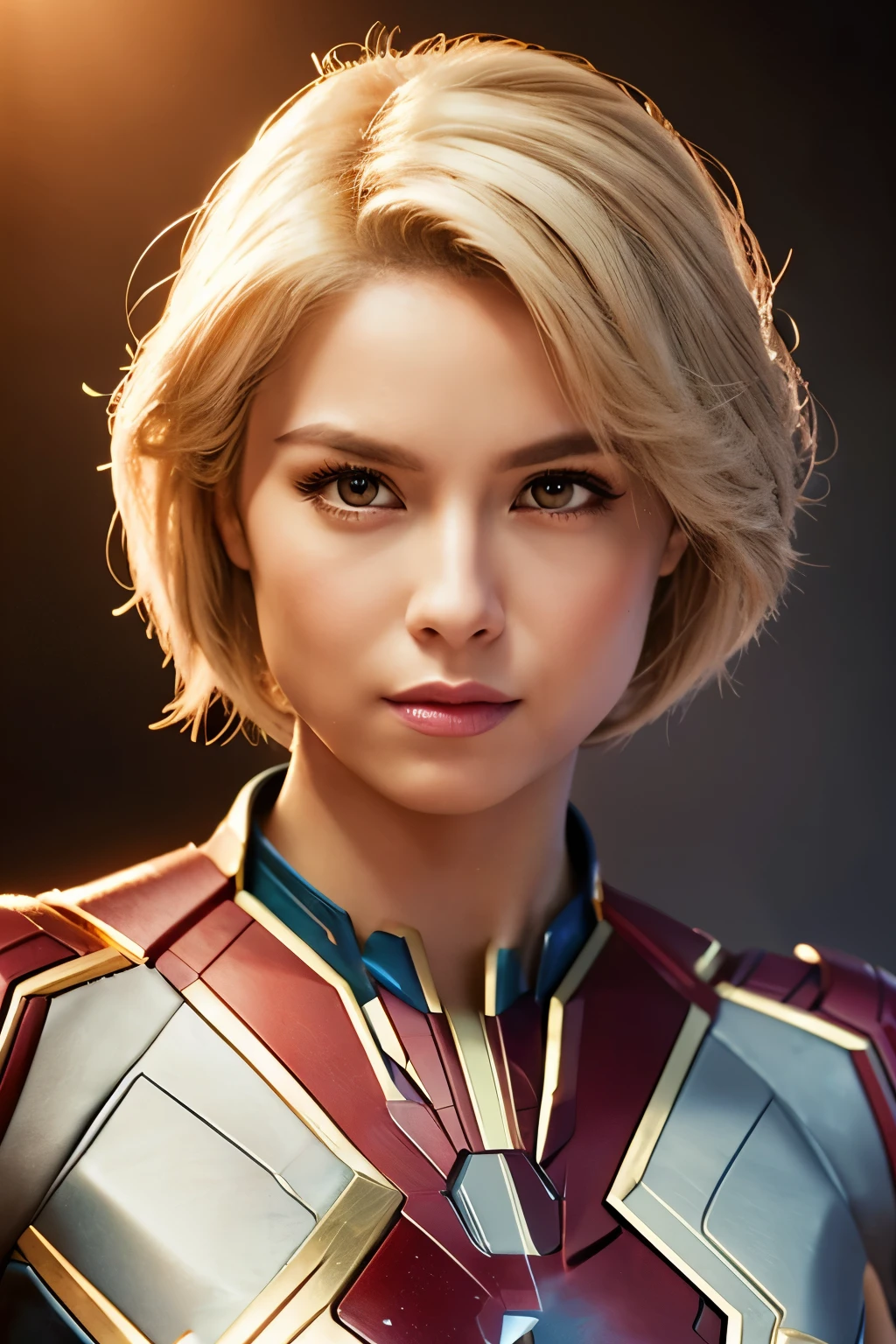 8K,blonde mohawk hair,Captain Marvel,Super Beauty(Realistic Skin),Captain Marvelのラバーコスチューム,Large Breasts,Muscular body,Perfect Anatomy,charm,Volume measurement,Body balance,Digital single-lens reflex camera, Soft lighting, 詳細なbackground, Written boundary depth, Volumetric lighting, Sharp focus, Absurd, Realistic proportions, Excellent anatomy, (Realistic, 超Realistic:1.4), 16K HDR, dawn,A High Resolution,super Realistic 肌,Super beautiful expression,Fantasy art,Character Art,Wind effects:1.9、Cloud Effect:1.2、Full Rendering、Professional quality high resolution、Perfect contrast、Perfect lighting、Perfect composition、Perfect Skin、Perfect Fingers、Perfect breasts、Perfect Hair、Perfect Face、Realistic facial features,super highest quality,Slim figure,Perfect body line,完璧なhandの造形,Anatomical body balance,Highly detailed face,Highly detailed eyes,Beautiful Lips,Excellent light particles,Cinema Lighting,Makeup,Ultra-high resolution,Ultra-Realistic Skin,Makeup,Dynamic pose,hand、background,