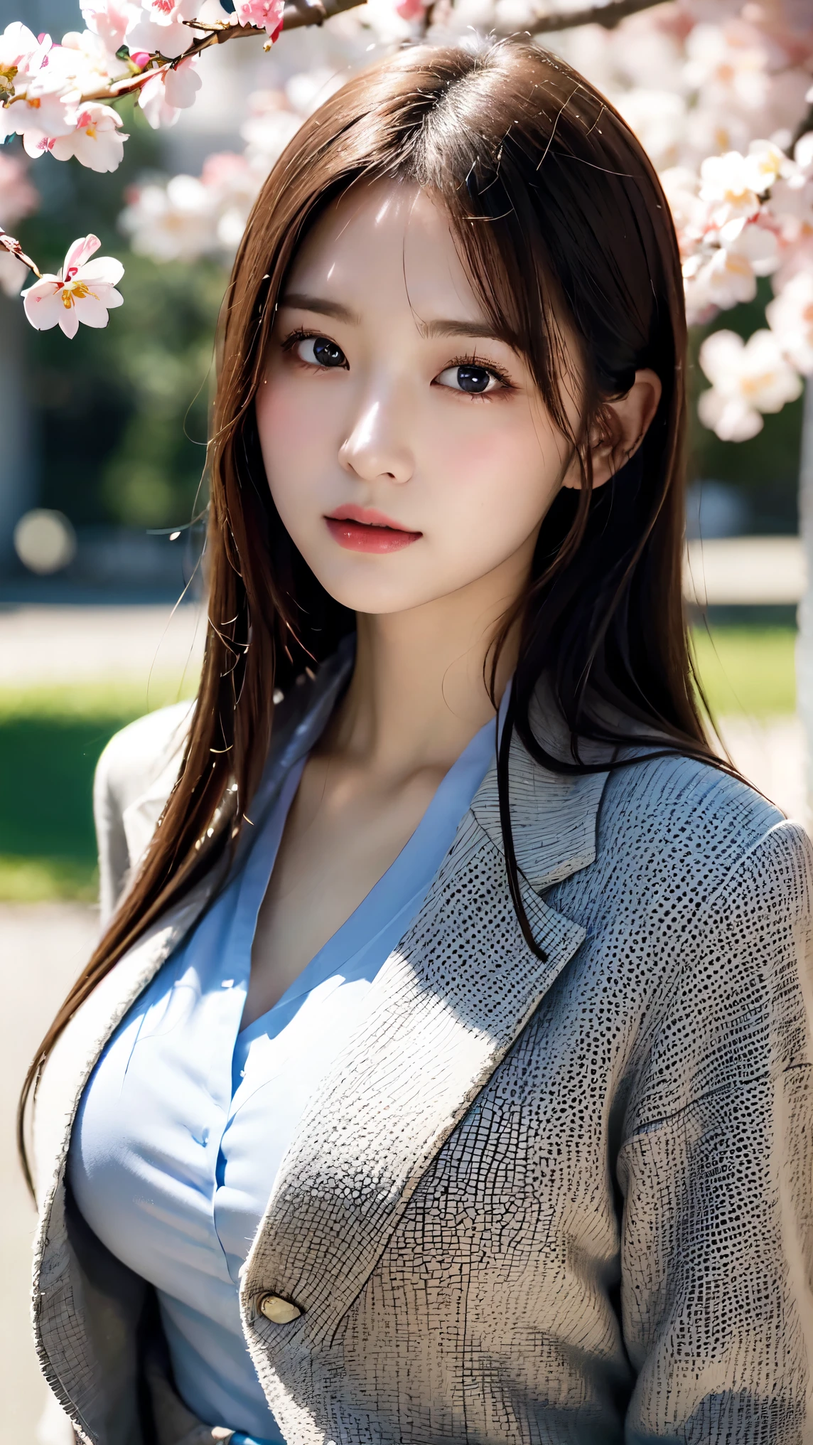 Graduation Ceremony、high school girl、uniform 、blazer、Cherry tree in full bloom、Cherry blossom confetti、Perfect Proportions、cute、(Big Breasts:1.2)、((18-year-old female:1.2))、若い愛らしい日本人のface, (Light_笑face:0.3),Official Art,Highly detailed CG Unity 8k wallpaper、bright_front_face_Lighting,(masterpiece:1.0),(Highest_quaLightingy:1.0), 超A high resolution,4K,Very detailed, photo shoot, 8k, Hmph, High resolution, Absurd:1.2, Kodak Portrait 400, Film Grain, Lens flare brilliance,高いest quaLightingy,8k,Hmph:1.2),(cute日本の女の子),(masterpiece、高いest quaLightingy) 、Soft portrait shots,8k、Show Viewer