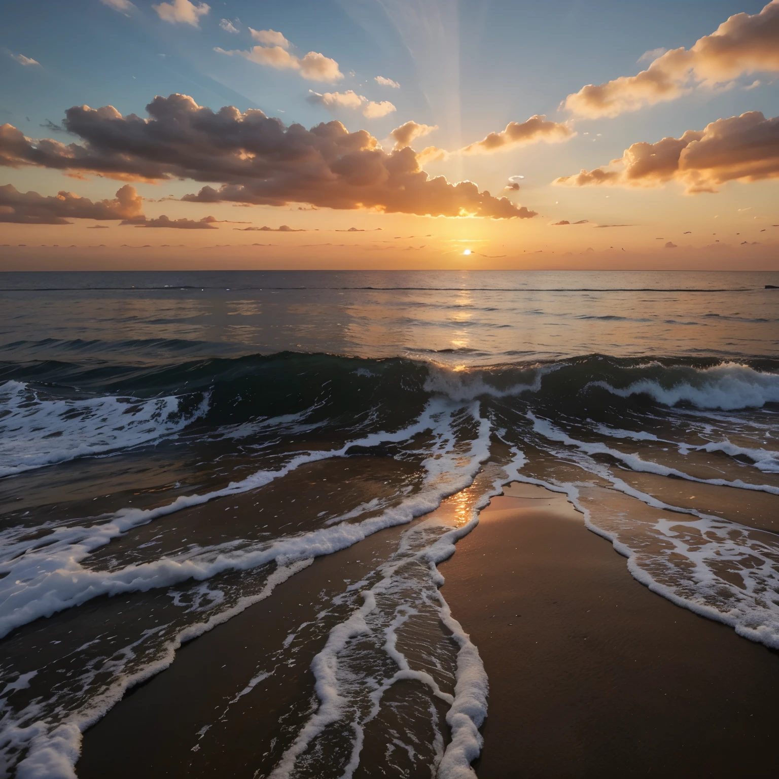 Please generate a photo of an orange sunset over the sea.