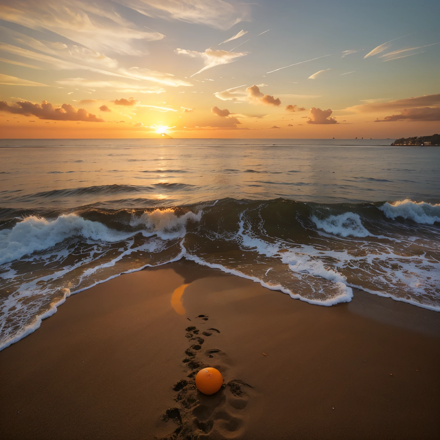 Please generate a photo of an orange sunset over the sea.