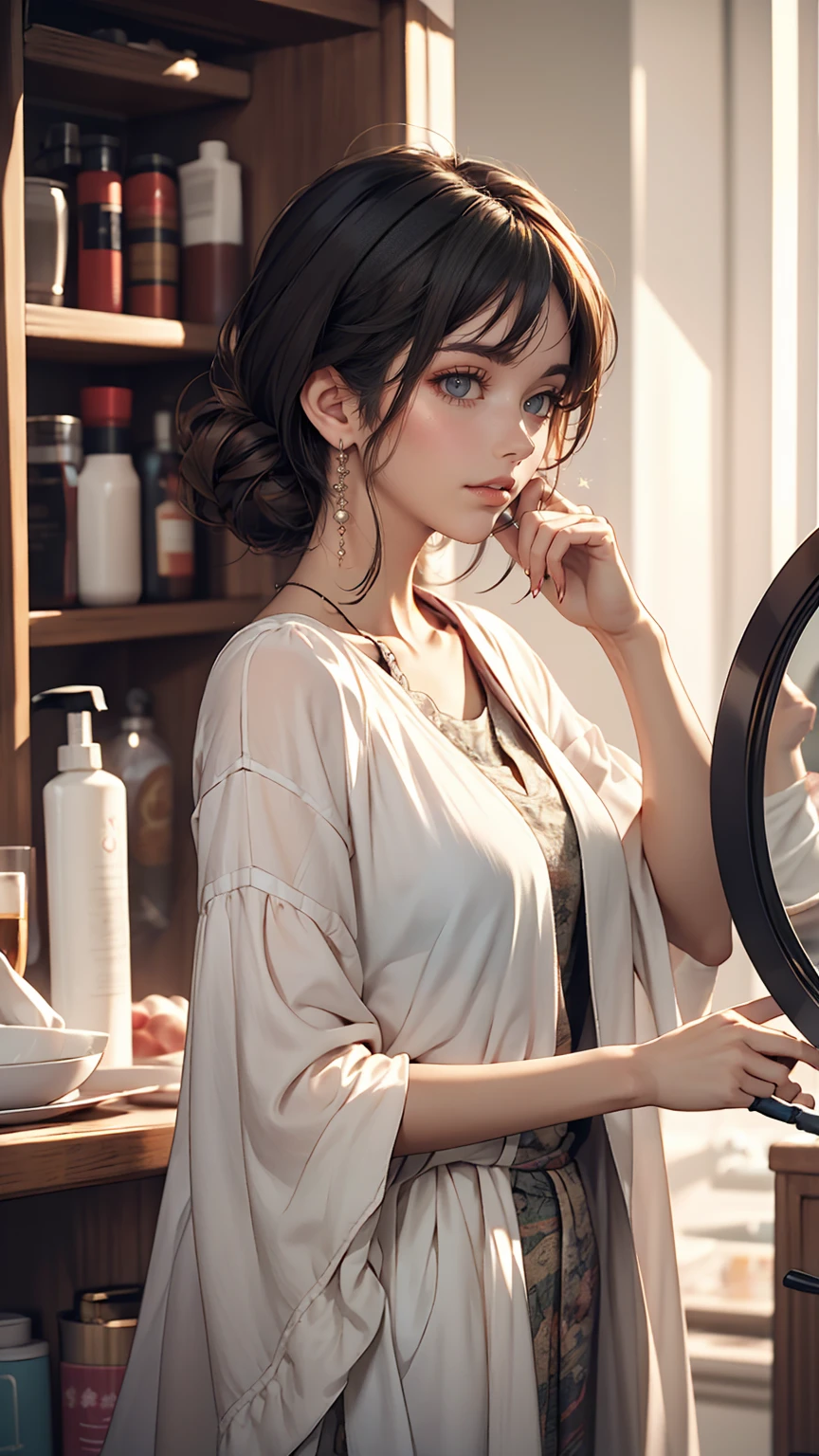 toplesature Caucasian Woman、Laugh happily、Brush your hair up with both hands