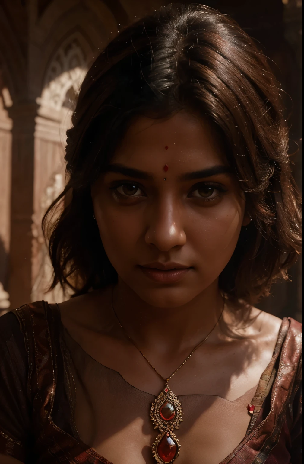 Hyperrealist portrait of indian poetry fantasy art, photo realistic, dynamic lighting, artstation, poster, volumetric lighting, very detailed faces, 4 k, in the light red, deep shadow,