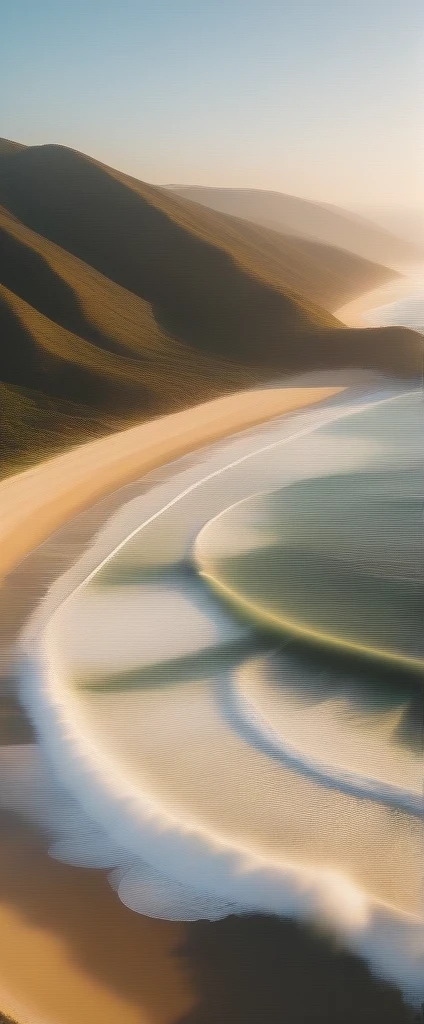 Birds eye view, a photo of the very beautiful golden honey coast, golden honey coast with beautiful clean ocean spray, SIGMA 24 mm F/1.4,1/1000 sec shutter, ISO 400, bright golden hour, #quality(8k,wallpaper of extremely detailed CG unit, ​masterpiece, hight resolution, top-quality, top-quality real texture skin, hyper realisitic, increase the resolution, RAW photos, best qualtiy, highly detailed, the wallpaper, cinematic lighting, ray trace, golden ratio), BREAK , beautiful landscape, beautiful ctiy lights, beautiful city, God_rays, lens flare,