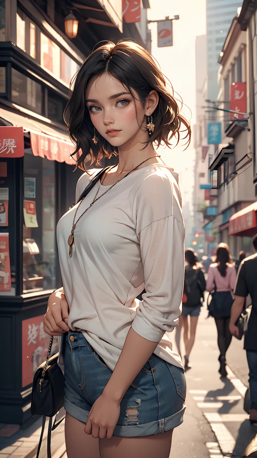 photograph, highest quality, Urban woman , photo of beautiful 何？casual, smile, View your viewers, Perfect Face, Perfect Eyes, Sharp focus, Complex, Attention to detail, dramatic, Realistic,smile