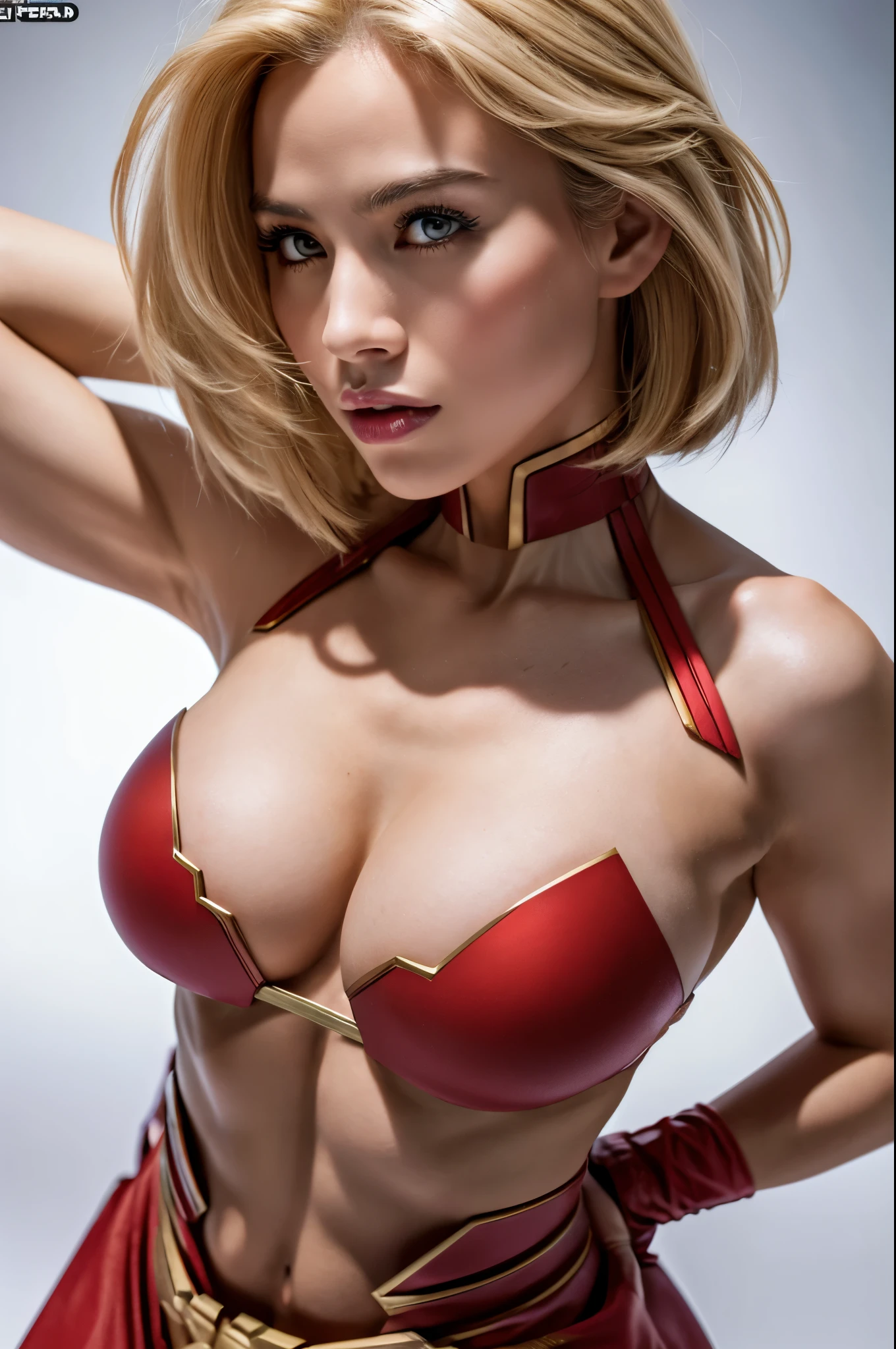 8K,blonde mohawk hair,Captain Marvel,Super Beauty(Realistic Skin),Captain Marvelのラバーコスチューム,Very large breasts,Muscular body,Perfect Anatomy,charm,Volume measurement,Body balance,Digital single-lens reflex camera, Soft lighting, Detailed Background, Written boundary depth, Volumetric lighting, Sharp focus, Absurd, Realistic proportions, Excellent anatomy, (Realistic, 超Realistic:1.4), 16K HDR, dawn,A High Resolution,super Realistic 肌,Super beautiful expression,Fantasy art,Character Art,Wind effects:1.9、Cloud Effect:1.2、Full Rendering、Professional quality high resolution、Perfect contrast、Perfect lighting、Perfect composition、Perfect Skin、Perfect Fingers、Perfect breasts、Perfect Hair、Perfect Face、Realistic facial features,super highest quality,Slim figure,Perfect body line,Perfect hand shape,Anatomical body balance,Highly detailed face,Highly detailed eyes,Beautiful Lips,Excellent light particles,Cinema Lighting,Makeup,Ultra-high resolution,Ultra-Realistic Skin,Makeup,Dynamic pose,American Comics,Fighting Pose,battlefield,Battle Mode,激しいBattle Mode,Captain Marvelのコス,Martial Arts Posture,On all fours,