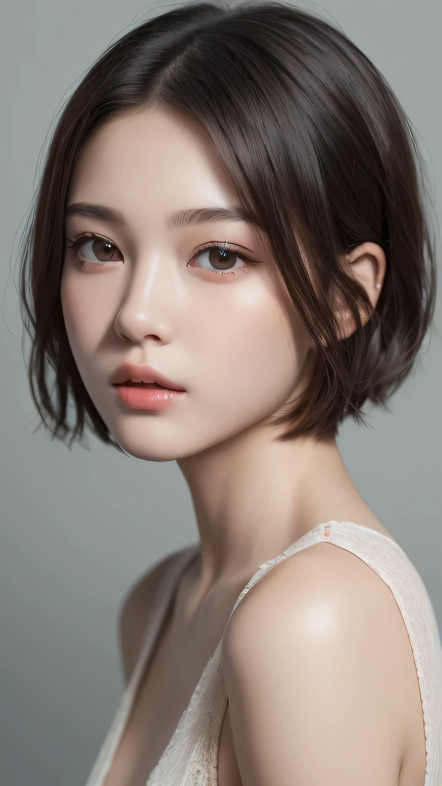 (8k、Photorealistic、Raw photo、highest quality: 1.4)、(、One girl)、Beautiful Face、(Realistic Face)、(dark short hair、Short Hair:1.3)、Beautiful hairstyle、Realistic eyes、Beautiful details、（Realistic Skin）、Beautiful Skin、、Absurd、I can&#39;t resist、Ultra-high resolution、Surreal、High accuracy、Golden Ratio、Full body photo、（Genshin Impact、Impact）、yeiko、Crystal Fly、chest , huge shy smile , random cute pose