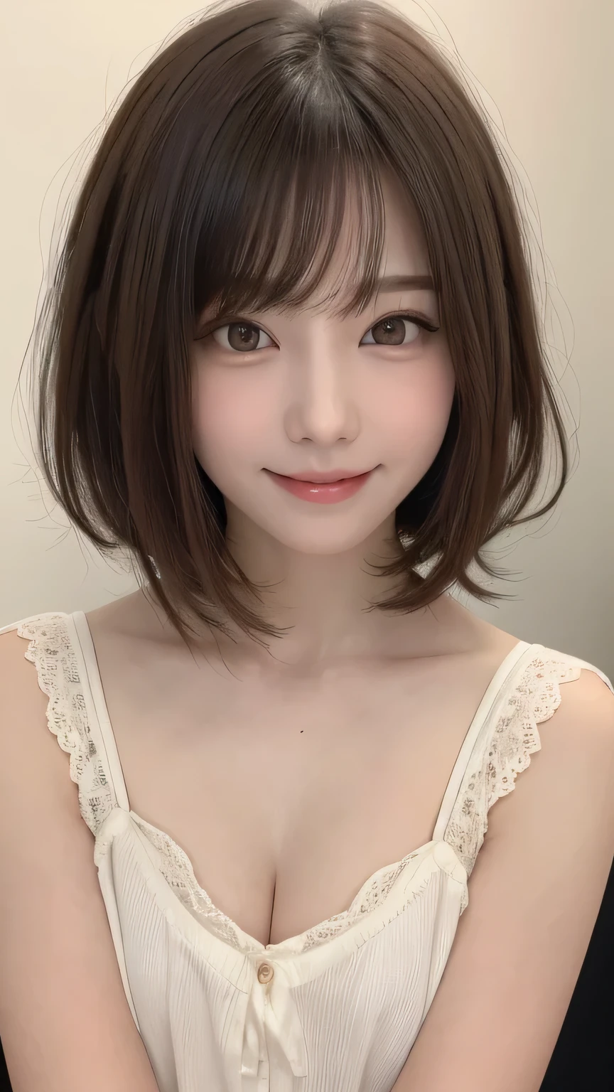 (8k、Photorealistic、Raw photo、highest quality: 1.4)、(、Japanese One girl)、Beautiful Face、(Realistic Face)、(dark short hair、Short Hair:1.3)、Beautiful hairstyle、Realistic eyes、Beautiful details、(Realistic Skin)、Beautiful Skin、Ultra-high resolution、Surreal、High accuracy、Golden Ratio、Full body photo、yeiko、Crystal Fly、chest , huge shy smile , random cute pose , big eyes
