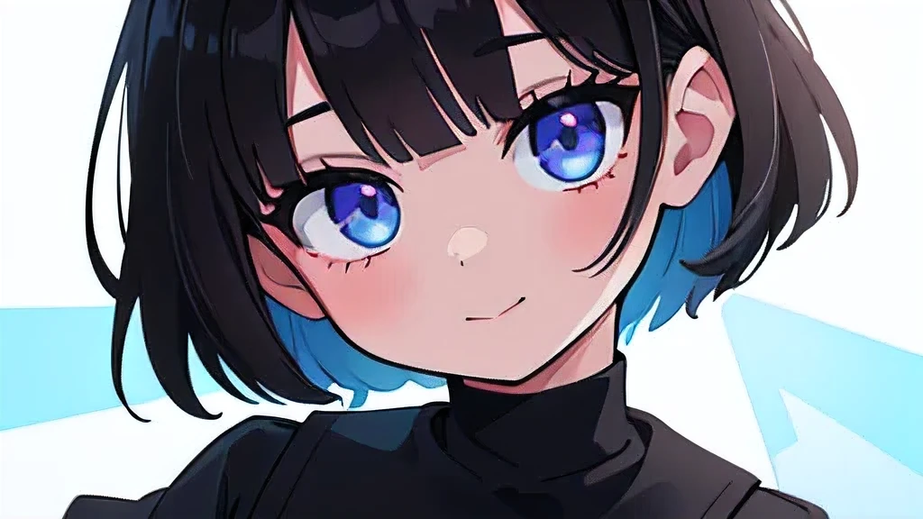 (ultra bright color, masterpiece, best quality, bloom, warm soft light, modern, hi-tech), 1girl, solo (background), white shirt, (black skirt) ,white stockingeautiful , beautiful detailed face, light smile, (black blue) medium hair, (detailed (blue) ruby eyes), sitrom side:0.8, young, small breasts