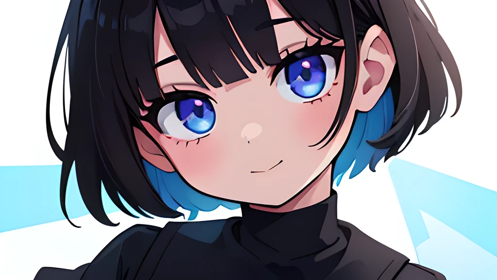 (ultra bright color, masterpiece, best quality, bloom, warm soft light, modern, hi-tech), 1girl, solo (background), white shirt, (black skirt) ,white stockingeautiful , beautiful detailed face, light smile, (black blue) medium hair, (detailed (blue) ruby eyes), sitrom side:0.8, young, small breasts