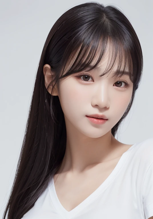 Full Body Shot, Korean Girl, city, Long black hair, Show Background, 27 years old, (A thin, tight-fitting white deep V-neck T-shirt:1.5),(The nipples are clearly visible:1.5), highest quality, 8k, RAW Photos, highest quality, Hmph:1.2, Highly detailed RAW color photos, Professional Photos, (Realistic, Realistic:1.37), (Highly detailed skins:1.2), 超High resolution, (Lenz 50mm), (Tabletop, highest quality:1.3), Smile, 80mm, High resolution, (Korean:1.1),(Focus on your audience:1.5), (Natural skin texture,Detailed skin, Hyperrealism,Ultra Sharpness),Intricate details,High resolution, Natural light、Korean Idol、Burning idol pose、Adult,Photon Mapping, Radio City, Physically Based Rendering, Rich details, (Beautiful Face),(Beautiful Eyes), (Clear Face), (Detailed face description), (Detailed hand description), Extreme light and shadow, Shiny skin,