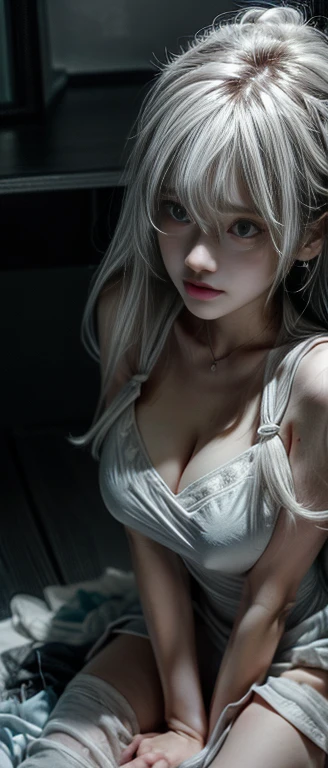 Role Details:, - gender: 1 girl.
- style: Japanese cartoons, - Body shape: Seductive figure, Slim, fair legs, Slim leggings, fair arms, fair shoulders. - Chest: ((Large Breasts:1,5)), , nipple.
- features: fair, Gorgeous, teenagfresh, young.
- Express: open smile, Horny, Pink blush on face, Sexy eyes,y look, Sweinnocent expression, Drunk. - Hairstylegs, Long hair. - hair color: light blue hair.
- clothing: (White cotton dress:1.5). - Body posture: (Kneeling licking position). - Behavior: wait, Want something, secretly.
- Accessories: earrings., Environmental details:, - environment: Office., - lighting: Natural light., - decorate: Modern desk, Chair, window, White curtains, city View. top view. away, anime style, Ultra HD, Retina, masterpiece, precise, Anatomically correct, texture