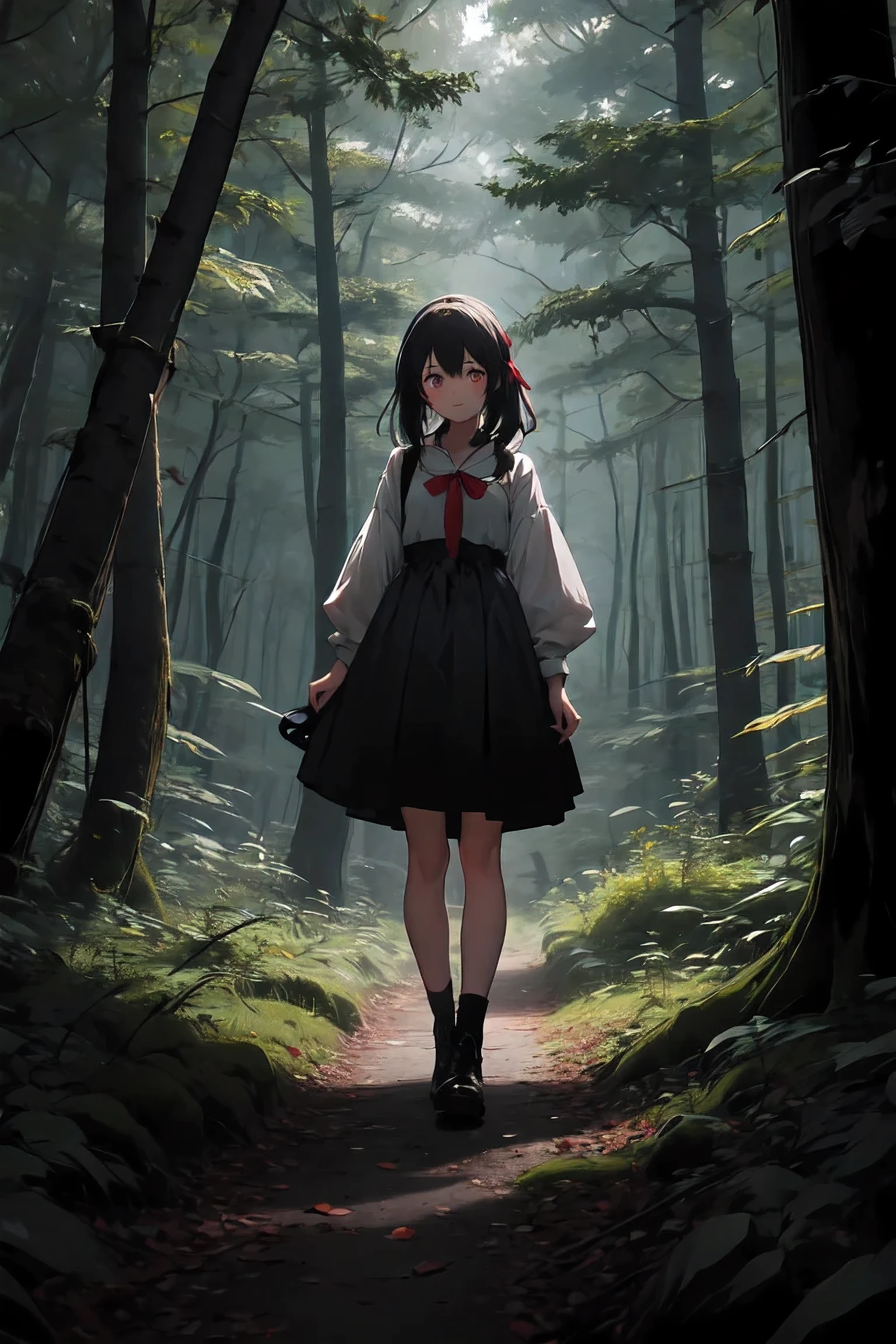 1girl cute , darkness forest