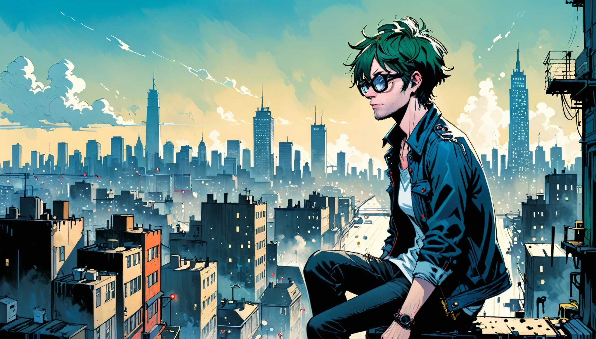 in style of Jamie Hewlett,city landscape,