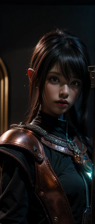 (Professional photography, Extremely detailed), A black copper elf in a doctor's costume, Set in the Silent Hill atmosphere,With backlight,flame, Inspired by Nicola Samori's style, Alina Ivanchenko, and Sergey Zabelin. The character is a reference to Alice Gainsborough.,city on the background,Chinese,Elf,Intricate details,real moist skin,extremely Intricate details,Anatomically correct,High contrast,Ultra HD,HDR,photo,photorealism,masterpiece, Natural skin texture, 超realism,Super detailed,High contrast,realism,Super detailed,Irina Yermolova, Full-body shots up close,32k resolution,Nikon Z9