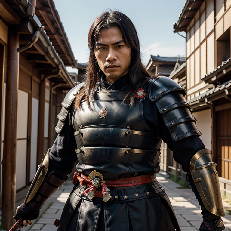 Samurai warrior with katana and armor Japanese