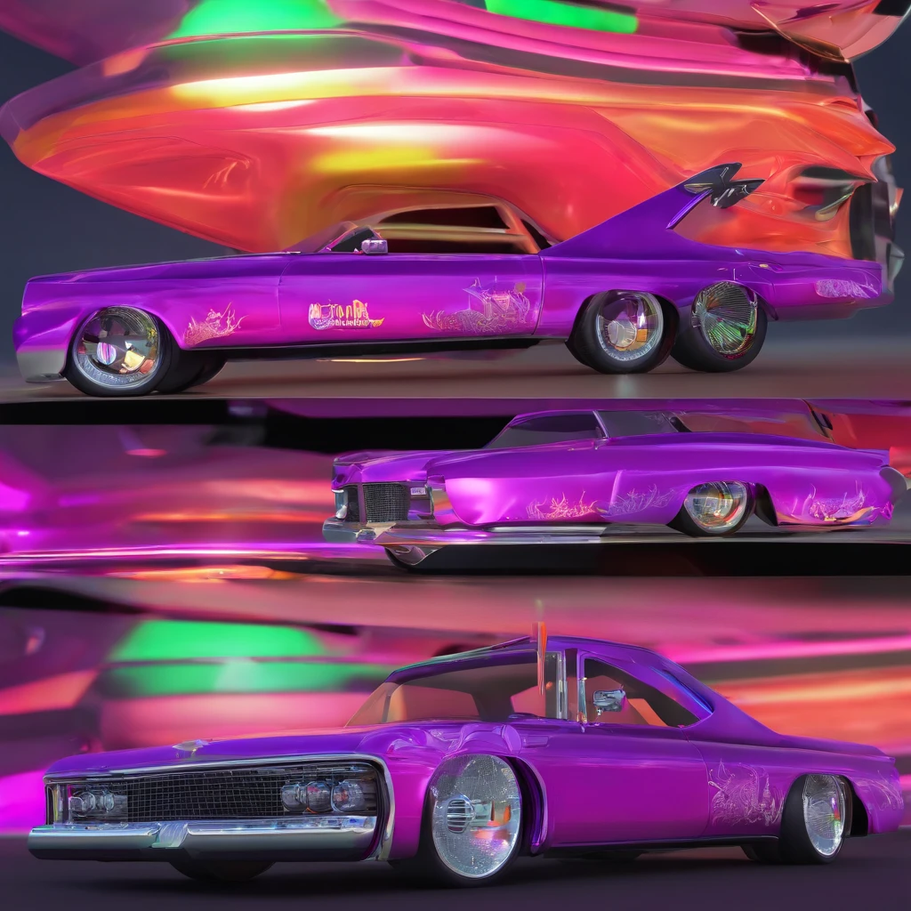 'TruckersRule' Show Trucks:
Outstanding Harley Davidson Purple Flames and Smoke Lighting Scheme. Great graphics. The chassis hugs the road, emphasizing stability. Custom rims spin smoothly, neon lighting.
'Truckers_Rule' Trucks are a highway dream of beauty with matching trailers as well, fantastic, landscape, side view, low angle, in the style of surrealism reflections