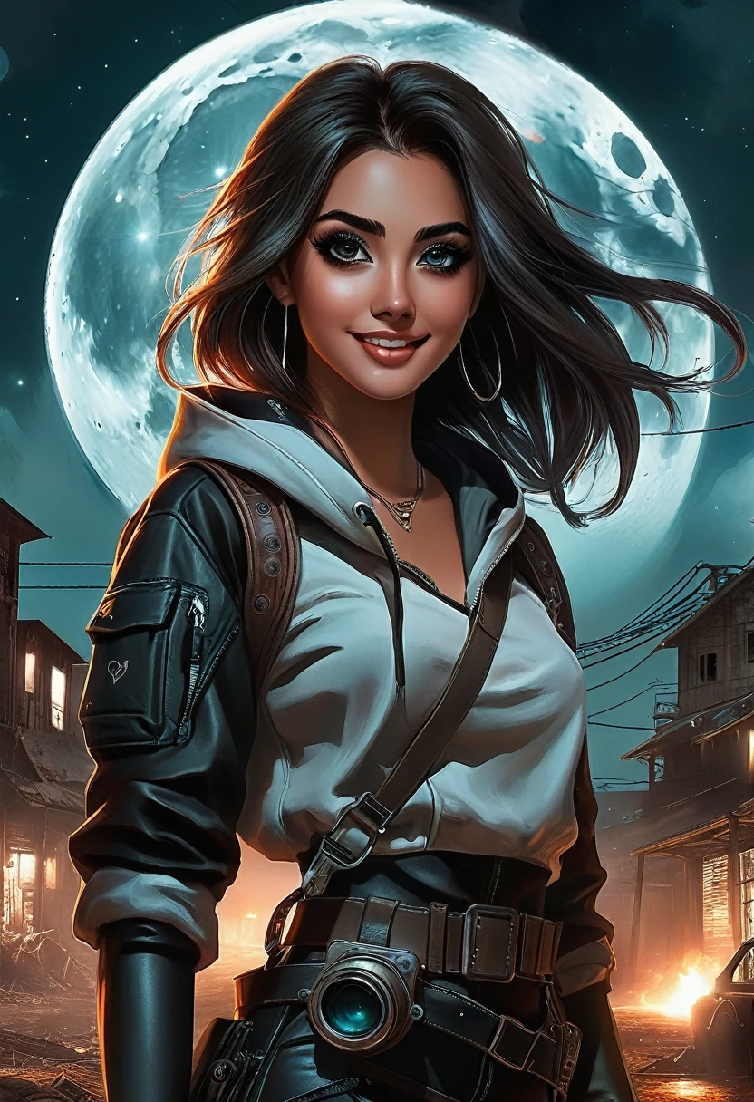 Imbued with the essence of a dystopian aesthetic, eerie setting, rust, eerie setting. creepypasta is a scary entity in the form of a girl with very large eyes and a frightening smile in the style of elson peter, diego the dyer, peter mohrbacher, karol bak. (focus on 1 full-length frame, 1 beautiful ,full moon, 32k ,hyper hd), (masterpiece, best quality, ultra detail 1.6), illustration, (one, 1 female essence), imbued with the essence of dystopian aesthetics. (full length, wide angle, centered, no crop) - with 916 (for example --ar 916 - -ar 12)