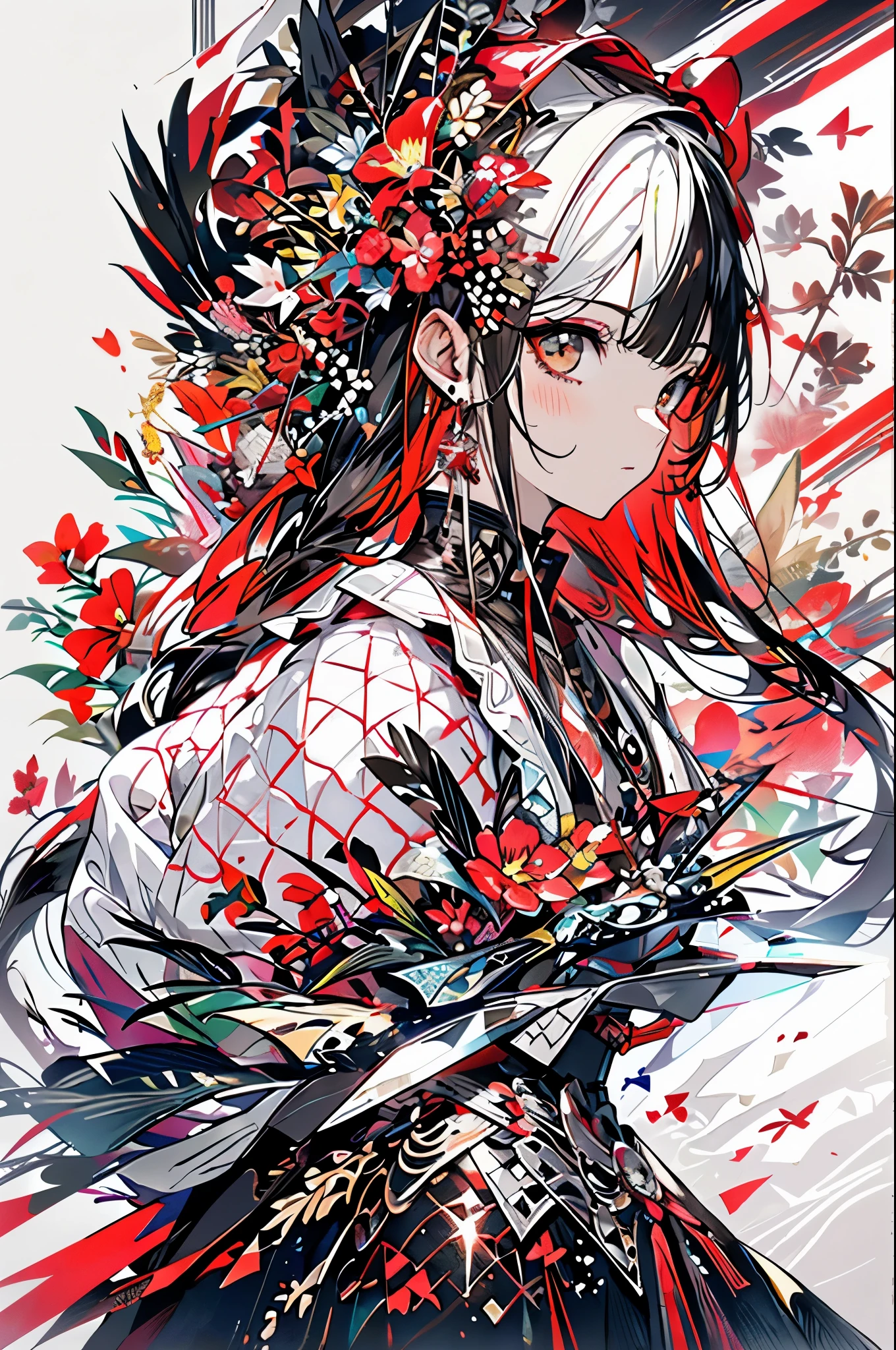 (White background:1.4),(Nature illustration spring:1. Art Book,Art Books:1.3, quilt art:1.2),( Reasonable design, clear lines, High Definition,best quality, Very detailed, On the table, Lighting Effects, 4K )、(maid uniform:1.2)、Maid costume、(Cool illustration:1.5)、(watercolor painting:1.2)、(1girl:1.0)、White background、girl、(whole body :1.5)、Black and red pattern、 fantasy, detailed picture、Cool smile、Cruel beauty、Red Eyes、killer、assassin女仆、(Knife:1.5)、Headdress、Standing picture、Cool look、assassin,