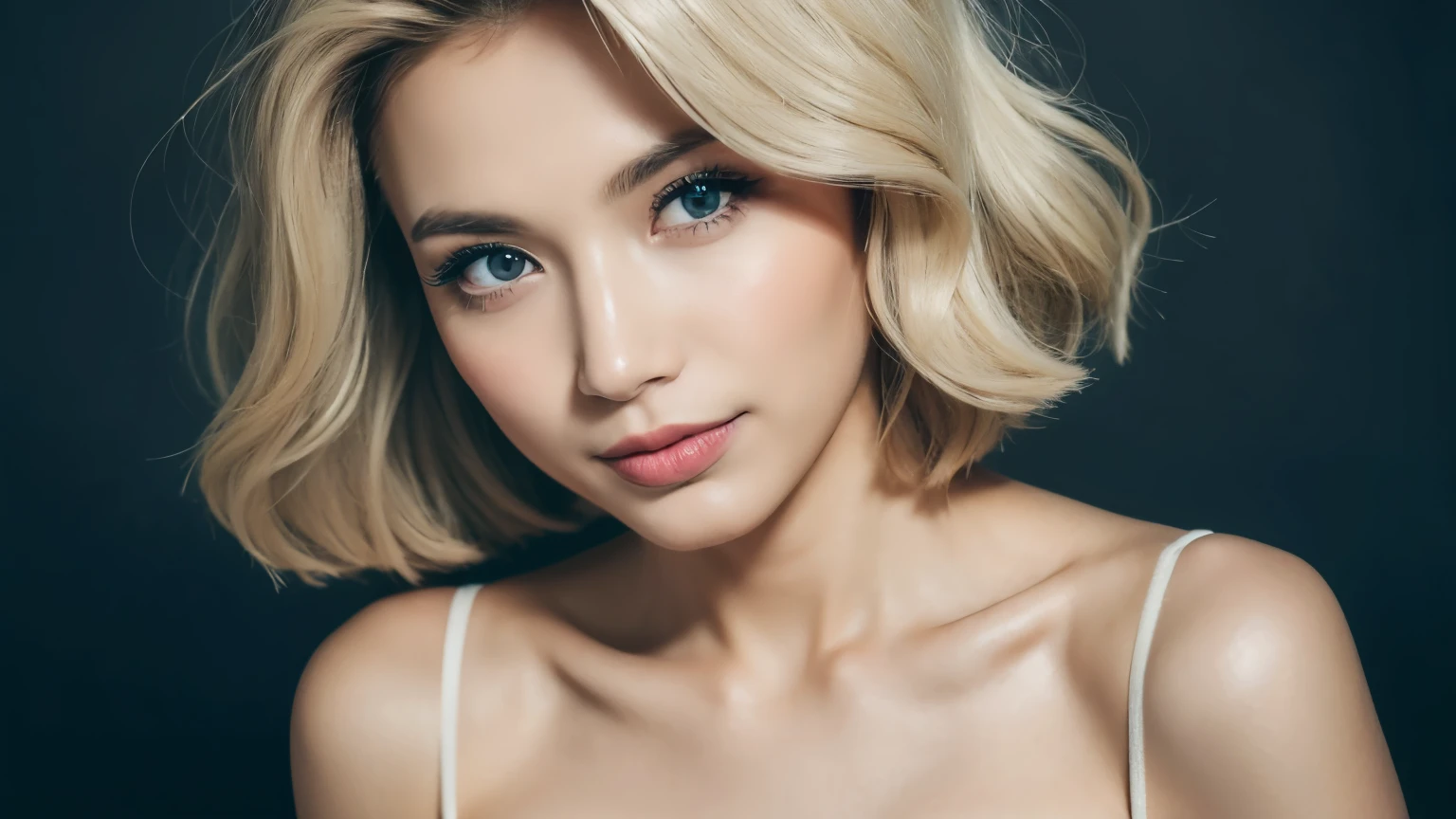((highest quality, 8k, masterpiece:1.3)), concentrated:1.2, Beautiful woman with perfect figure:1.4, Stick your butt out:1.2, ((Cut your hair in layers:1.2)), (Medium sized breasts),(Bandeau dress:1.5), Highly detailed face and skin texture, Detailed eyes, double eyelid,Whitening the skin,Long white hair,(Keep your mouth shut:1.3),smile