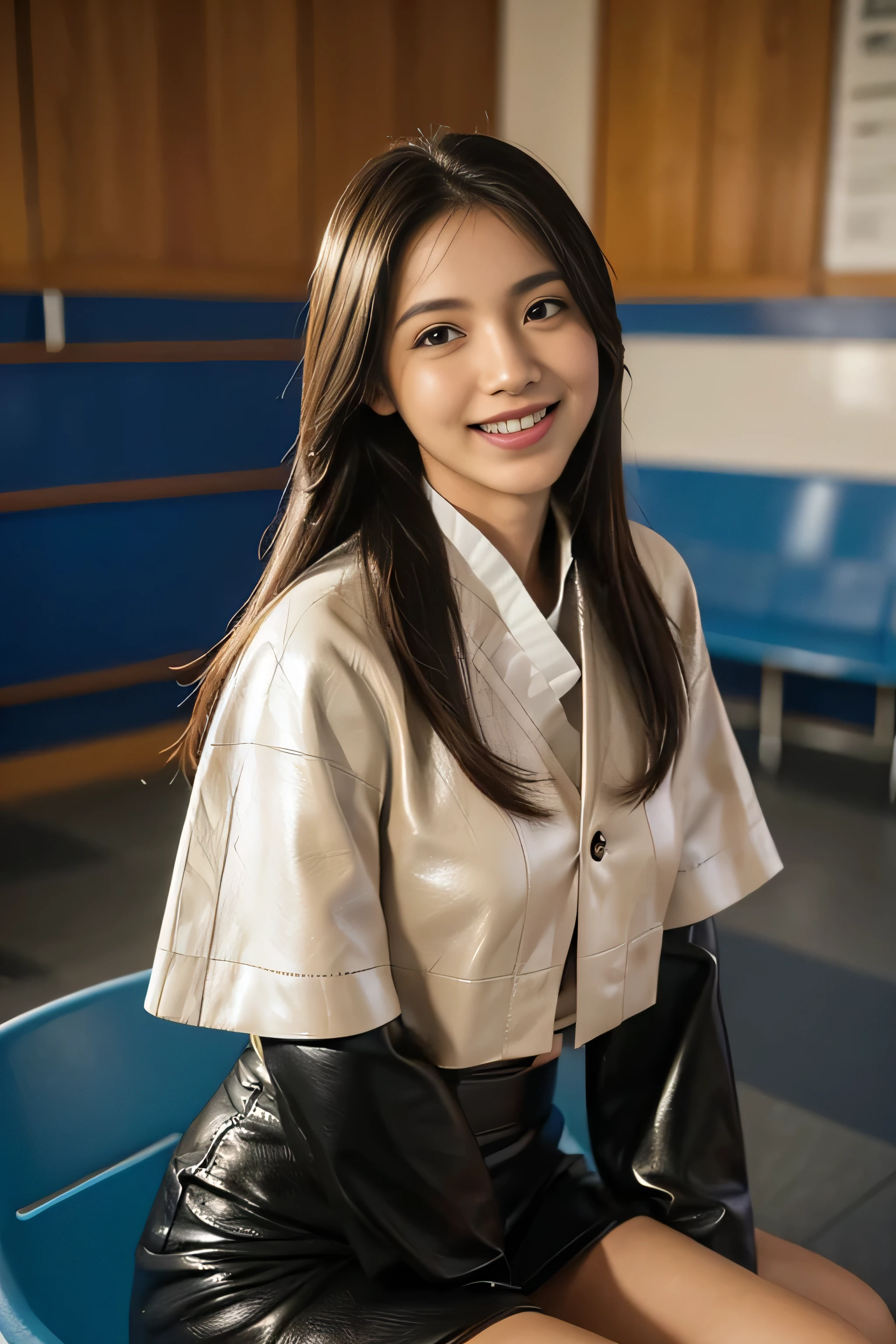 ((linda garota japonesa:1.3)) ((Uniformes escolares:1.4)) ((tiro de calcinha:1.5)) ((high school)),((saia azul escura:1.3)) ((na sala de aula:1.3)) ((afinar_tecido:1.4)) ((random sexy pose:1.3)) ((suado:1.5))((the face is flushed:1.4)) ((seios grandes:1.4)) ((fechar-se:1.2)) melhor qualidade,obra de arte,ultra high resolution,(fotorrealista:1.4),foto crua,(Authentic leather texture:1.3),(film grain:1.3),panorama,retrato do personagem,tiro muito amplo,cintura estreita,tiro de vaqueiro,(no escuro, sombra profunda, sutil, luz fria,) noite,(()),shedding tears,,Dust,efeito tyndall,(expression),1 garota,lindos olhos e rosto detalhados,white jabot,olhos castanhos,((cabelo castanho:1.2)) ((corpo todo:1.3)) ((sorriso:1.3))