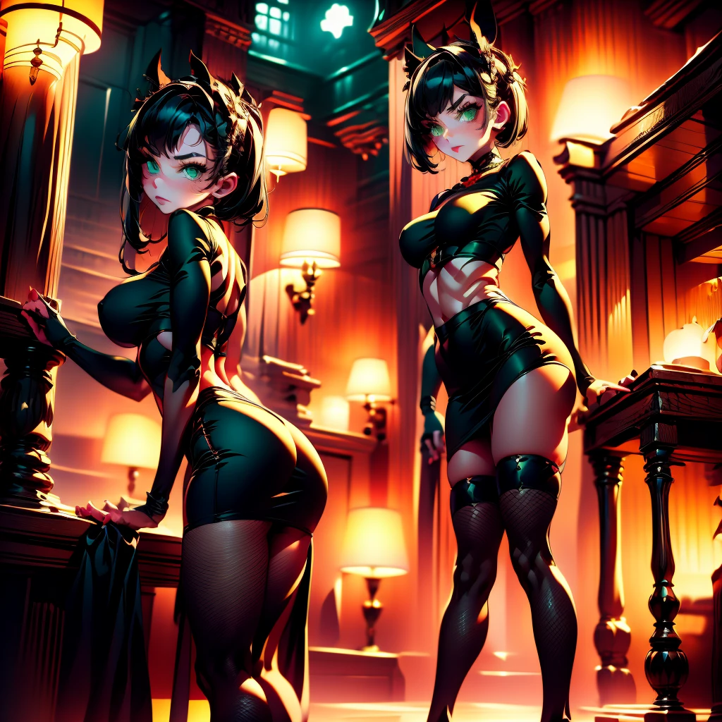 (8K ,hyper-detailing,ultra real photo,Best masterpiece,natural,Perfect artwork,Perfect female body),Two cute busty girls ,Hair color,(Big tits),Hell succubus,,Flirtatious,In the dark and glorious palace,Volcanic lava and bone decoration,cruel hell,bloody river,Wearing black glamorous pajamas,Sexy tight see-through pajamas,ssee-through,Built-in thong,The cracks are relatively large,stretch the meat,Raised sexy,Flirtatious,obscene exposure ,Full body photo