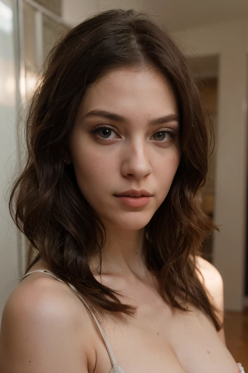 ((best quality)), ((masterpiece)), (detailed), perfect face 23 year old Russian woman, bella, morena pelo largo, 170 cm, delgada, modelo, , ojos azules, piel blanca, ((full body)), ((skinny))