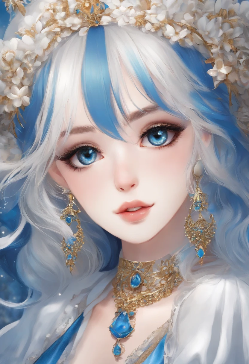 Chica de cabello blanco y ojos azules estilo anime