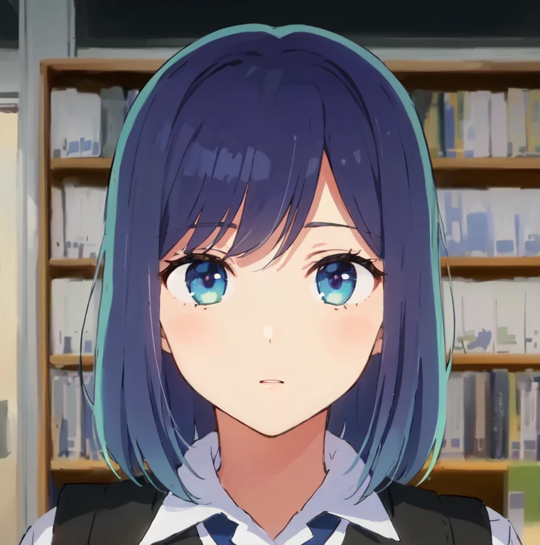 Chica anime con cabello azul y ojos verdes en una biblioteca., anime visual de una linda chica, Today's featured anime still., mejor chica anime, en un anime, fotograma fijo de anime, 2 0 1 9 captura de pantalla de anime, Still from the television anime, in the anime movie, kyoto animation still, ella tiene una linda cara expresiva, imagen fija de anime, chica anime llamada lucy
