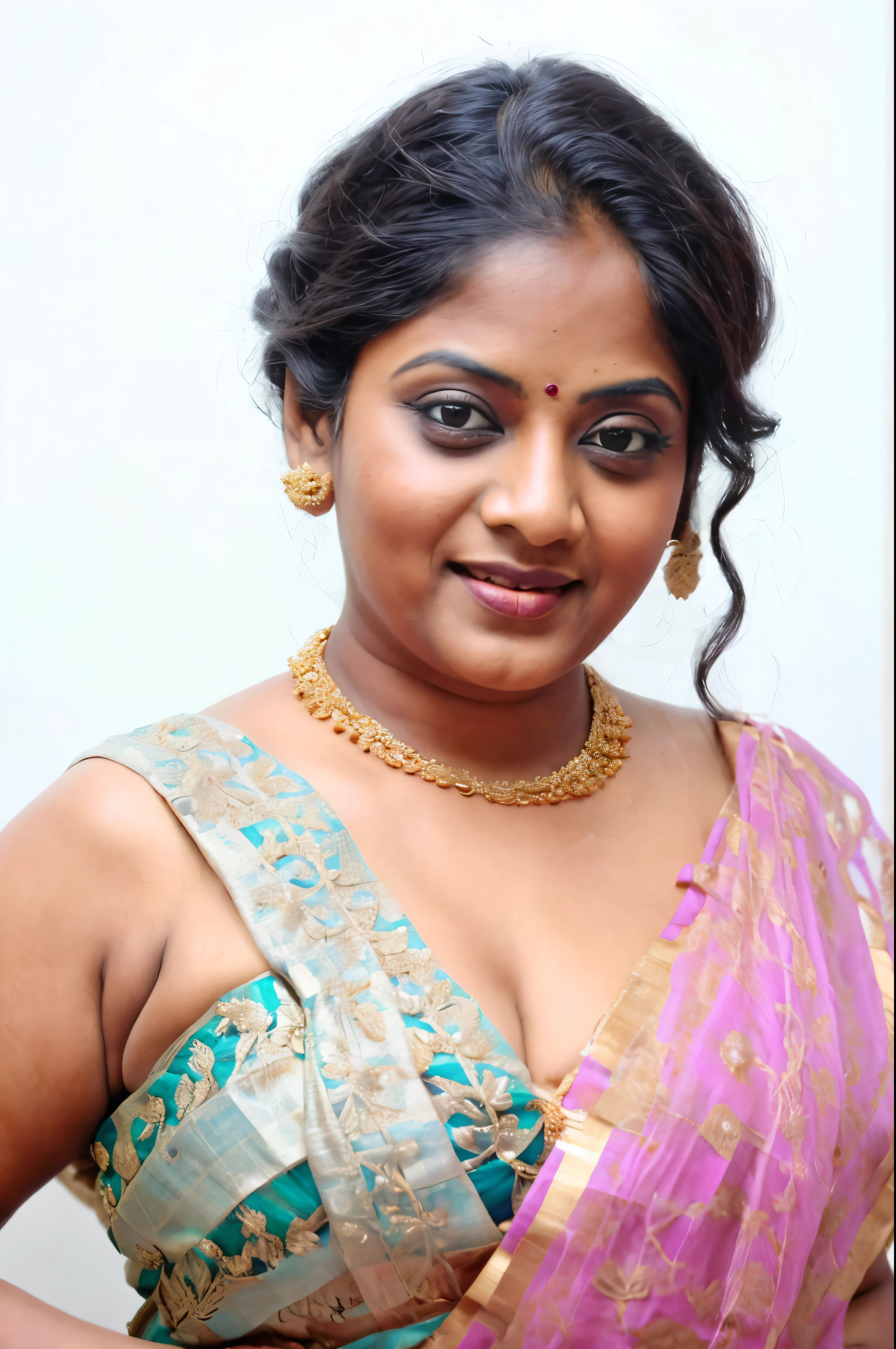 An Extremely gorgeous and beautiful Bengali village woman, 45 yo, pale white skin, sensual appealing body, perfect thick and chubby Beauty, wearing saree bare-chested, wearing a Bengali-style saree without a blouse,, ethnic vintage bengali village woman, bengali style saree, The sari was worn without a blouse and petticoat before the British Raj, baring one's chest or being blouseless, Bengalis a.k.a. Bongs are known for their unique Bengali fashion sense (the way they don that sari makes you go wow), Pre British Raj, Pre colonial era, Bengali Woman draping sari without blouse is a normal thing in pre British Era, bong woman, wearing kajal or kohl or kajol in eyes,
