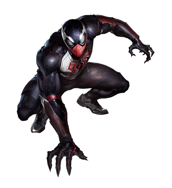 a closeup of a person in a black suit and spiderman face, veneno, veneno simbionte, veneno costume, simbionte, veneno fangs, venenoized, venenofang, veneno dunking on spiderman, supervillano oscuro, mix of veneno and cthulhu, pose de villano, tor from Maravilla, pose malvada, Maravilla, en una pose amenazante