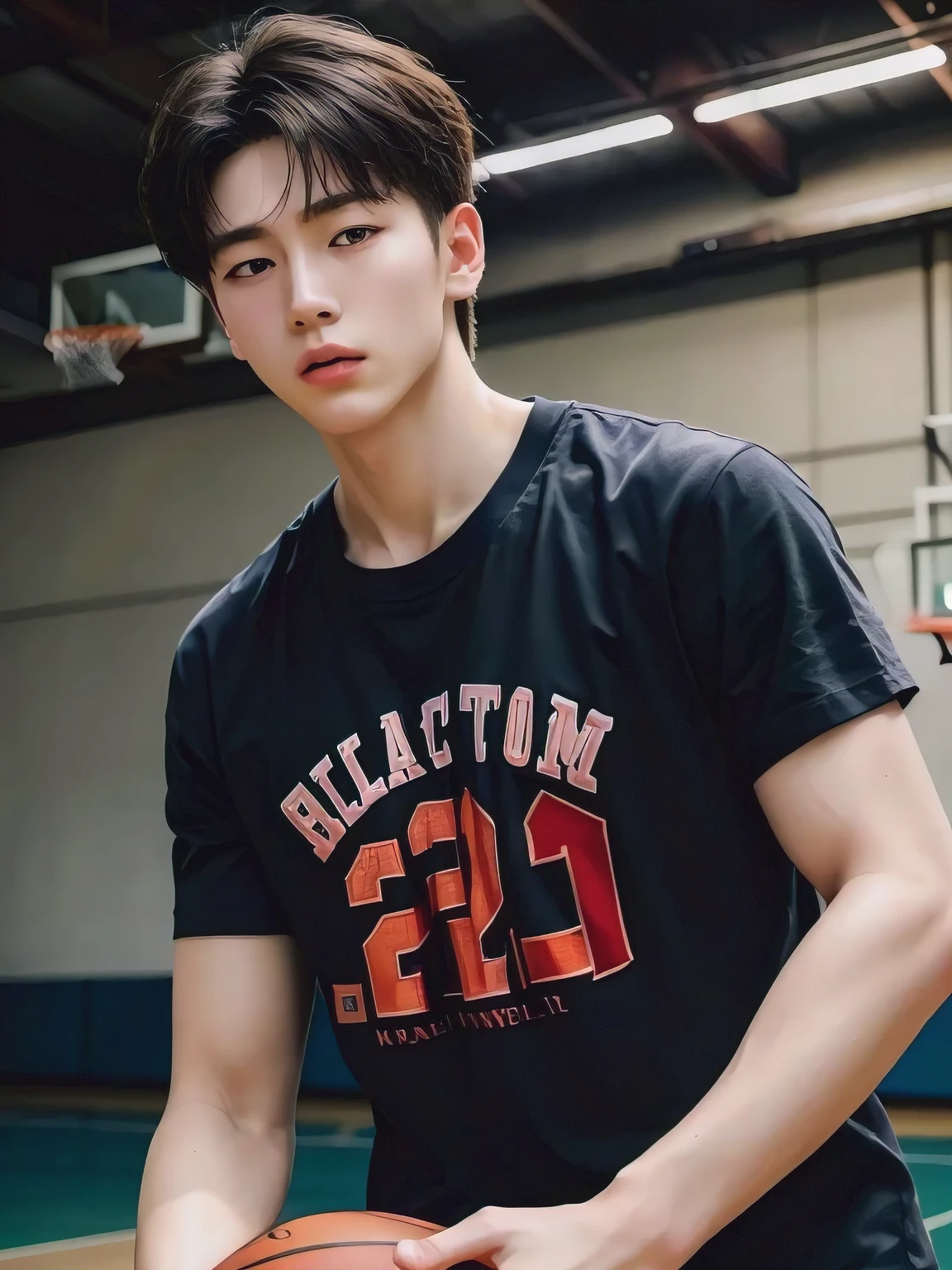 (best quality,4k,highres,masterpiece:1.2),ultra-detailed,(realistic,photorealistic,photo-realistic:1.37),white shirt, korean boy, holding a basketball, looking at the screen
Note: The translation for the given prompt is "Korean boy in a white shirt looking at the screen while holding a basketball."
The prompt would be:
(korean boy:1.1),(white shirt:1.1),(holding a basketball:1.1),(looking at the screen:1.1)