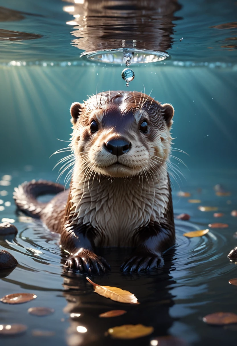 an Otter, water, (masterpiece, best quality, Professional, perfect composition, very aesthetic, absurdres, ultra-detailed, intricate details:1.3), by joel robison