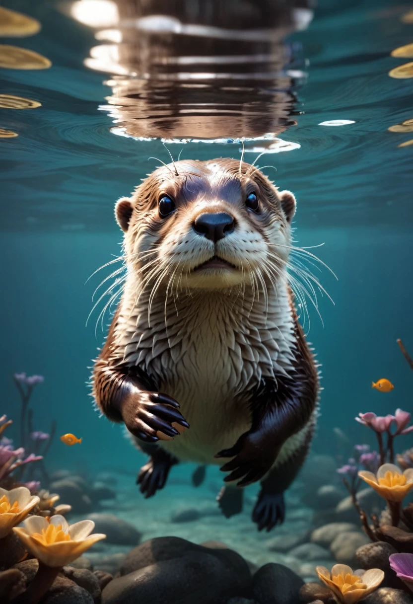 an Otter, water, (masterpiece, best quality, Professional, perfect composition, very aesthetic, absurdres, ultra-detailed, intricate details:1.3), by joel robison