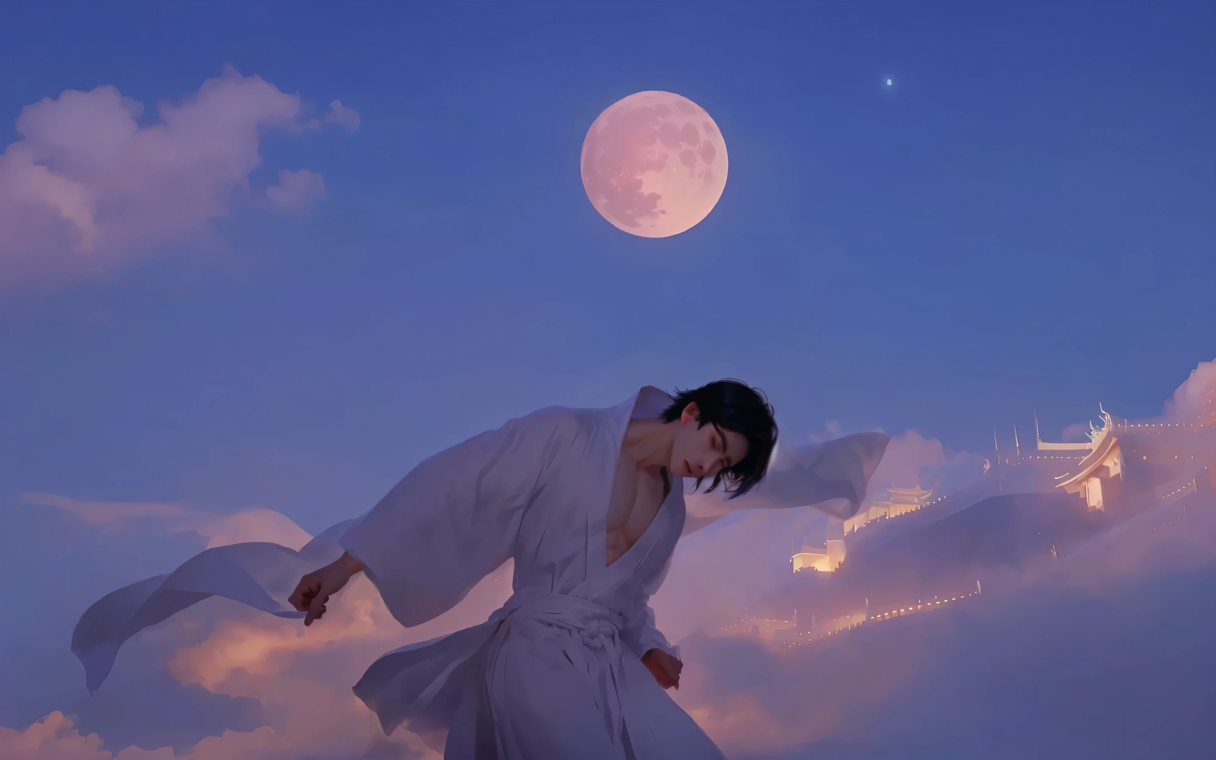 there is a man in a white robe, Chinese fantasy,(fantasy), dreamy pop,1boy,cool boy,realistic,4k,best quality