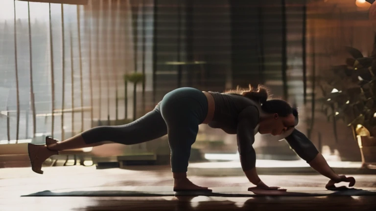 brunette ssbbw wearing leggings and a hoodie with glasses and a baseball cap stuck in the washing machine, view from behind she is doing the downward dog pose