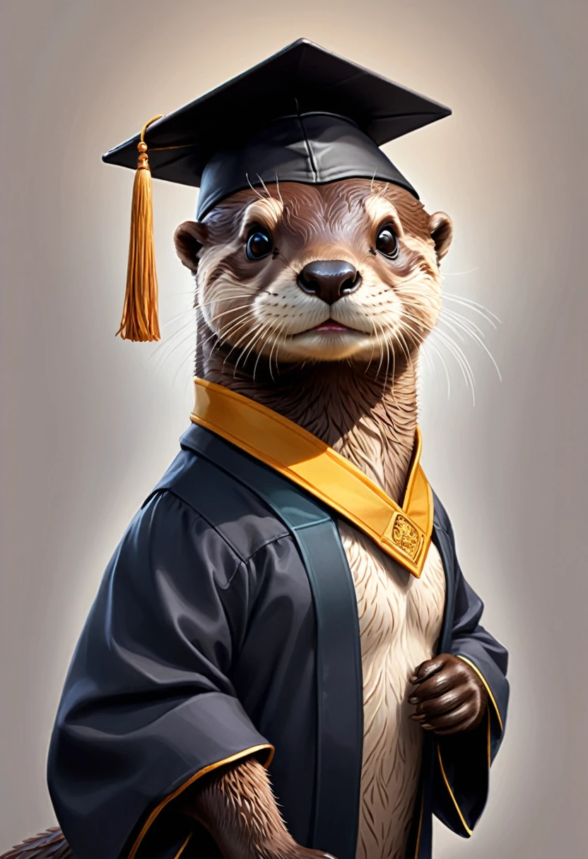 An Otter with mortarboard, school, (masterpiece, best quality, Professional, perfect composition, very aesthetic, absurdres, ultra-detailed, intricate details:1.3)