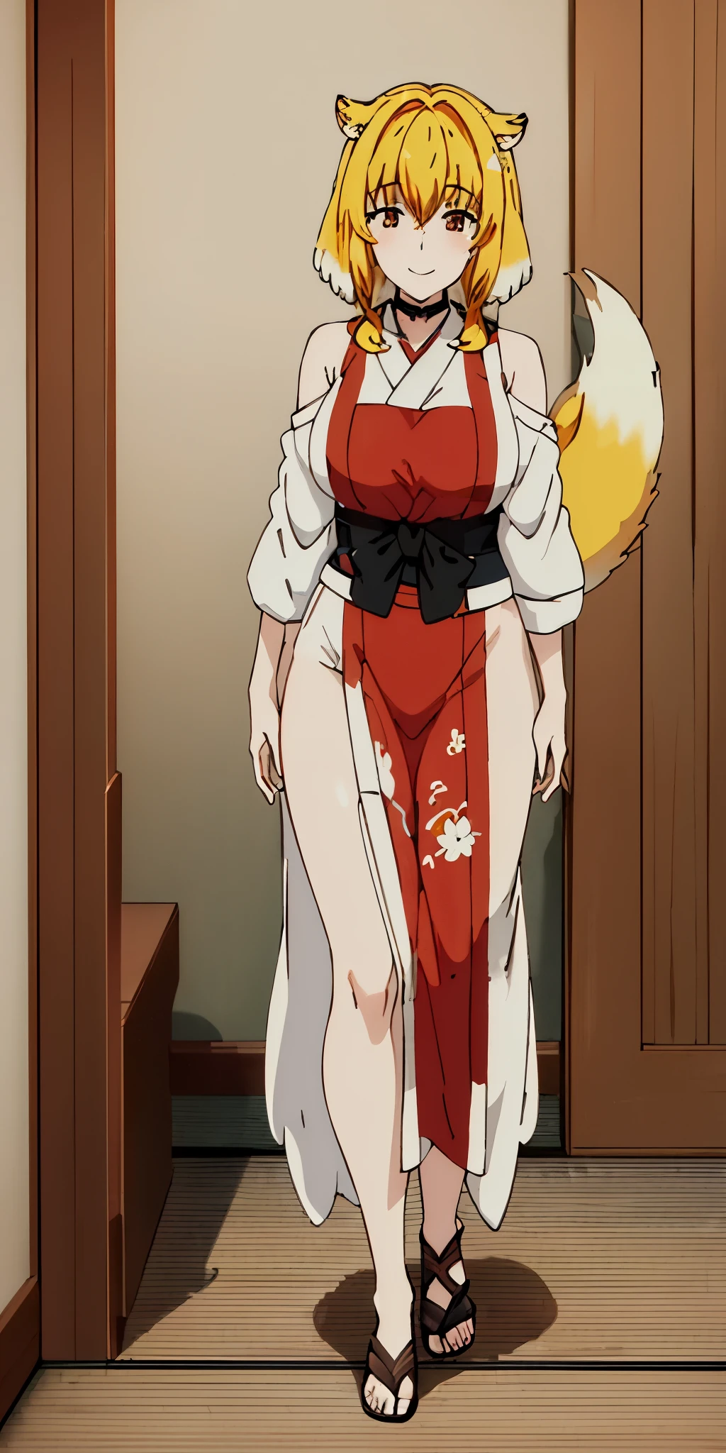 ((4k,masterpiece,best quality)) shuimobysim, traditional Japanese temple ink painting, lotus, hanfu, maxiskit, dress conservatively
1sologirl, blonde hair, fox fluffy ears, white, fish, many fish near girl, full body look at viewer, lustful smile, red cheeks