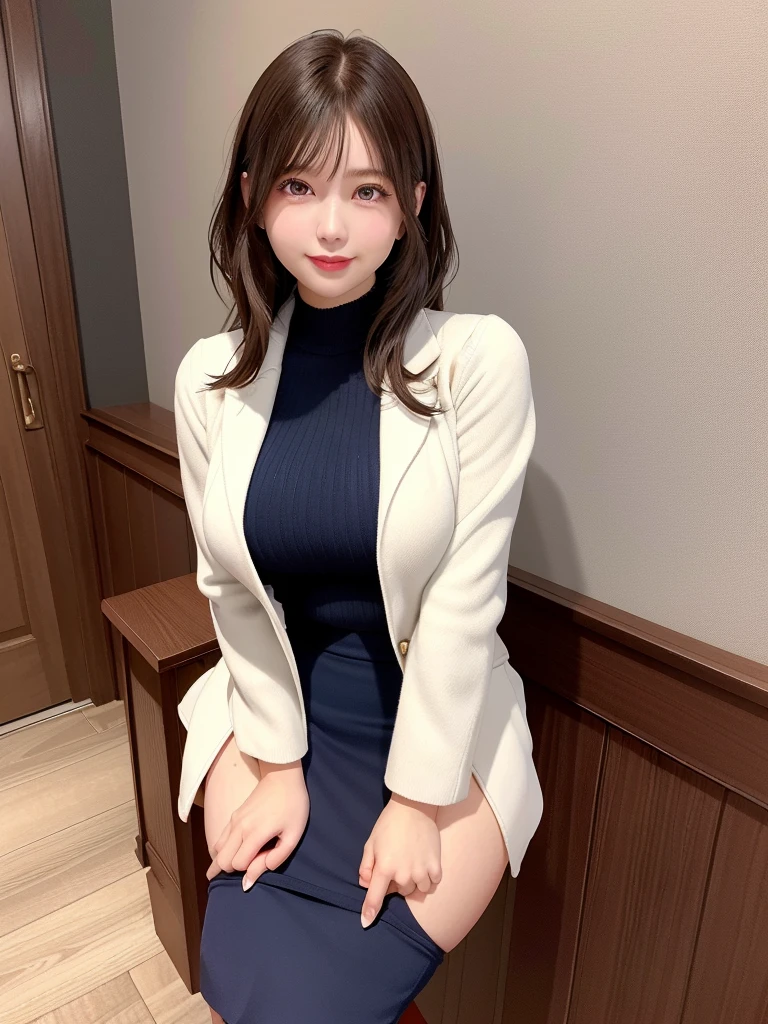 Japanese Idol、cute、smile、Delicate eyes、Delicate skin and hair、Realistic Hair、Office Lady、stockings、pumps、Beauty、High quality、Masterpiece、Miniskirt、Large Bust、Black Hair、Adult Fashion
