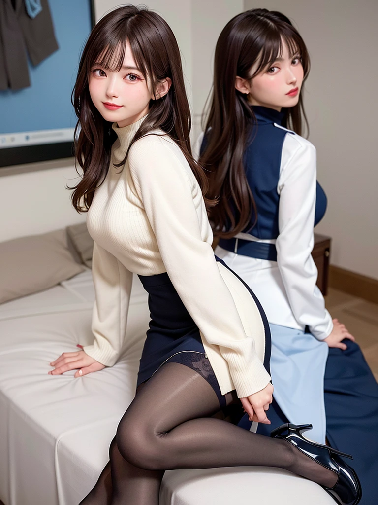 masutepiece, Best Quality, Illustration, Ultra-detailed, finely detail, hight resolution, 8K Wallpaper, Perfect dynamic composition, Beautiful detailed eyes,short bob, mid-chest, Natural Color Lip, Random and sexy poses,Smile,26 years girl、Colossal tits、Examination room、Red High-Neck Sweater: A cozy red sweater with a high neckline, perfect for chilly days. It adds warmth and style to your ensemble. Navy Blue Pencil Skirt: A classic and elegant choice. The pencil skirt typically falls just below the knee, creating a flattering silhouette1. Sheer Stockings: These delicate stockings add a touch of sophistication. They’re lightweight and perfect for pairing with skirts or dresses.doctor coat Blue High-Heeled Shoes: Elevate your look with blue high-heeled shoes. They elongate your legs and add a polished touch. Brown Hair: Your natural hair color complements the overall outfit. It’s versatile and goes well with various styles. White Coat (Like a Doctor): The white coat adds a professional touch, reminiscent of a doctor’s attire. It’s a symbol of authority and expertise.