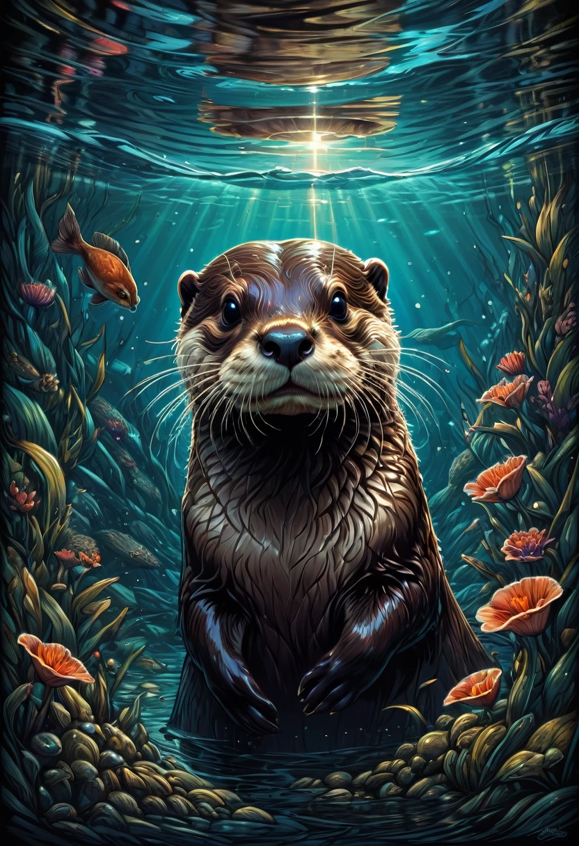 (An Otter), by dan mumford, best quality, masterpiece, very aesthetic, perfect composition, intricate details, ultra-detailed