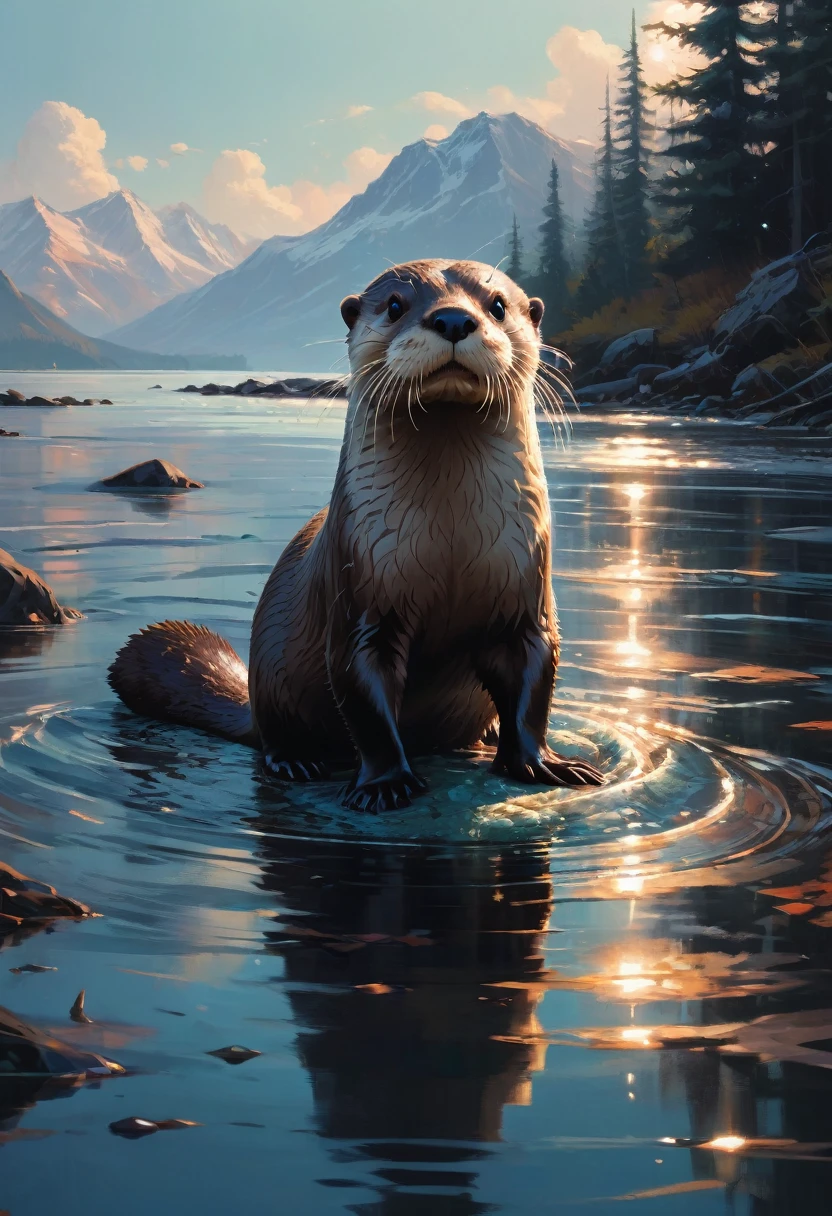 (An Otter), by Alena Aenami, best quality, masterpiece, very aesthetic, perfect composition, intricate details, ultra-detailed