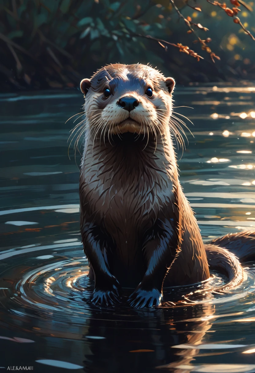 (An Otter), by Alena Aenami, best quality, masterpiece, very aesthetic, perfect composition, intricate details, ultra-detailed