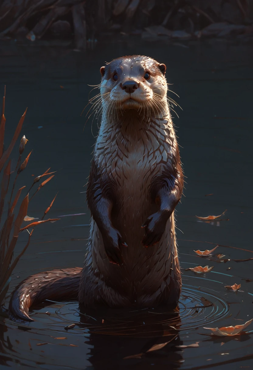 An Otter, (masterpiece, best quality, Professional, perfect composition, very aesthetic, absurdres, ultra-detailed, intricate details:1.3), by Atey Ghailan